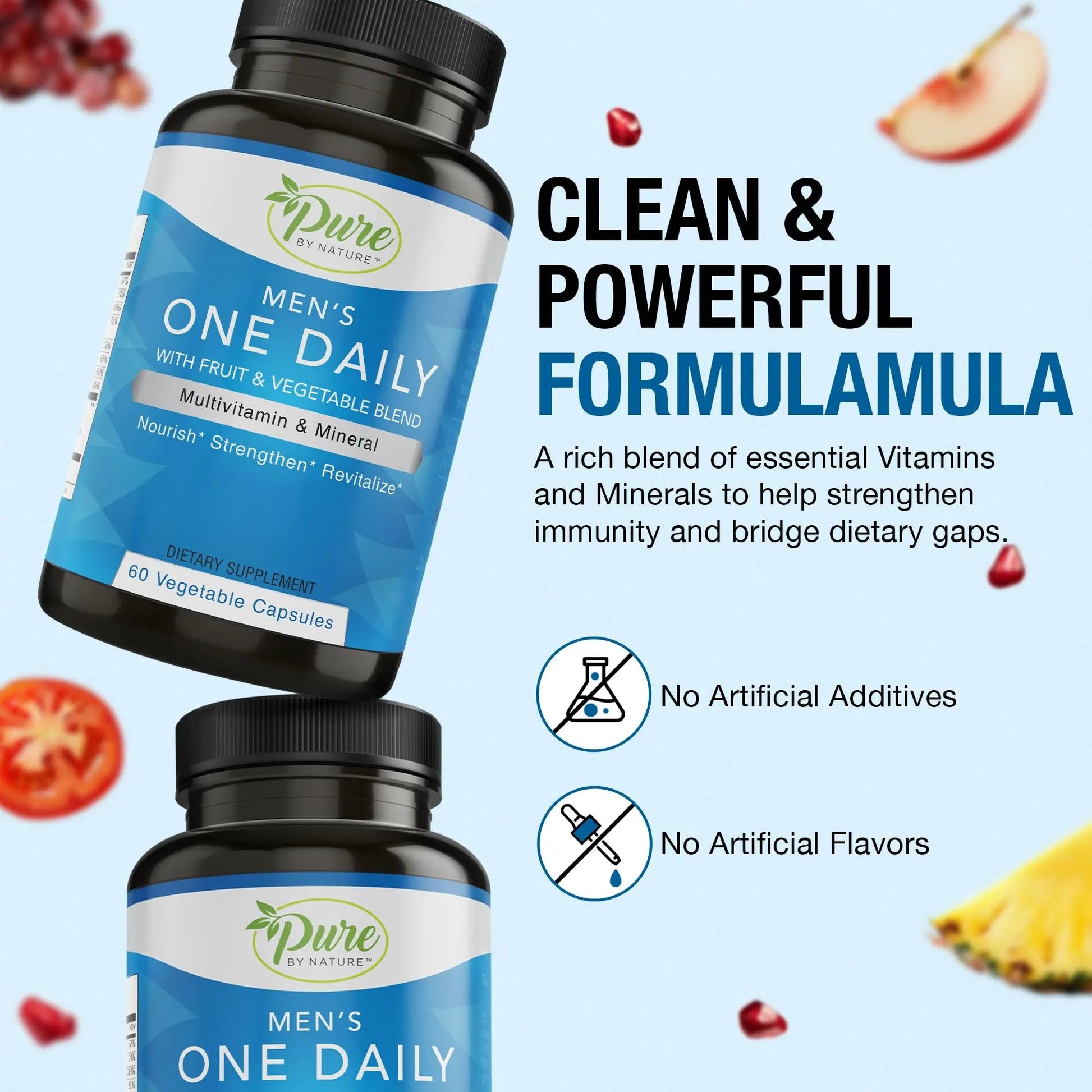 Pure By Nature One-Daily Multivitamin for Men, Immune Support Supplement with Non-GMO Ingredient, Vitamin & Minerals for Energy, 60 Veggie Capsules Pure By NatureAu supplements