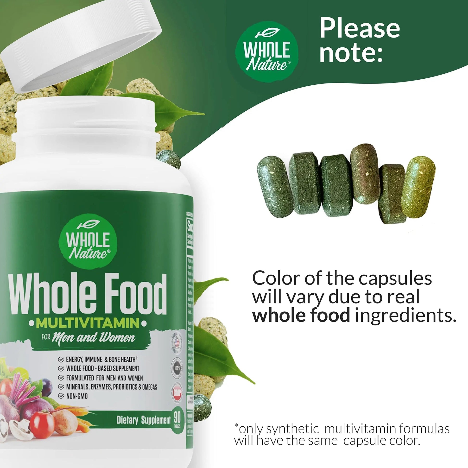 Whole Nature Whole Food Multivitamin for Men and Women Complete Daily Superfood Vitamins Plus Minerals Digestive Enzymes Whole NatureAu supplements