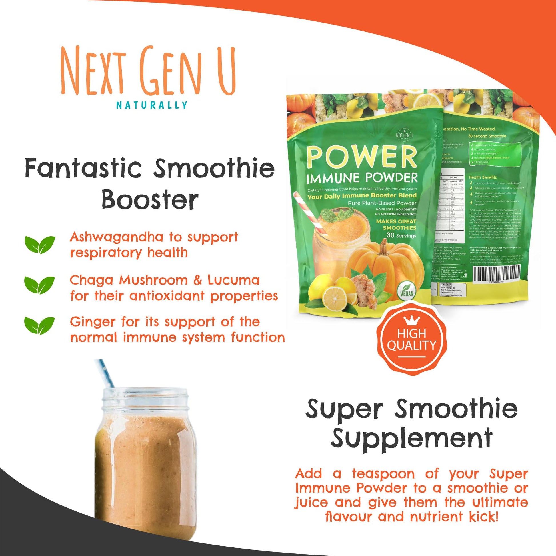 Immune Support - Supplement Powder 150g - Superfood Booster for Adults - Natural Immunity Defense - Daily Drink Mix for Women & Men - Plant Based, Vegan & Gluten Free Smoothie Boost by NextGenU NGU Next Gen UAu supplements