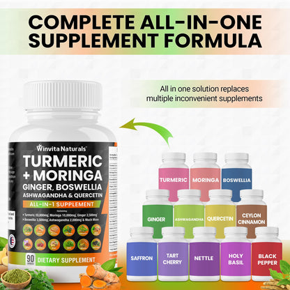 Turmeric Curcumin 10000mg Moringa 10000mg Boswellia 3500mg Ginger 2500mg Winvita NaturalsUS supplements