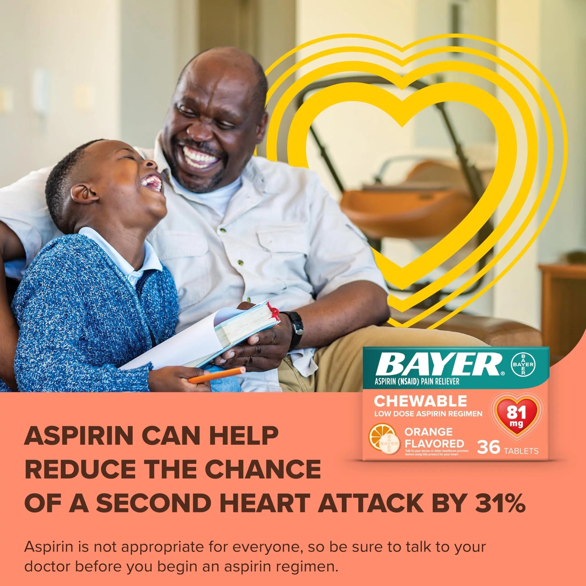 Bayer Aspirin Low Dose 81 mg Chewable Tablets, Pain Reliever, Orange Flavored, 216 Tablets (6 Pack) BayerAu supplements