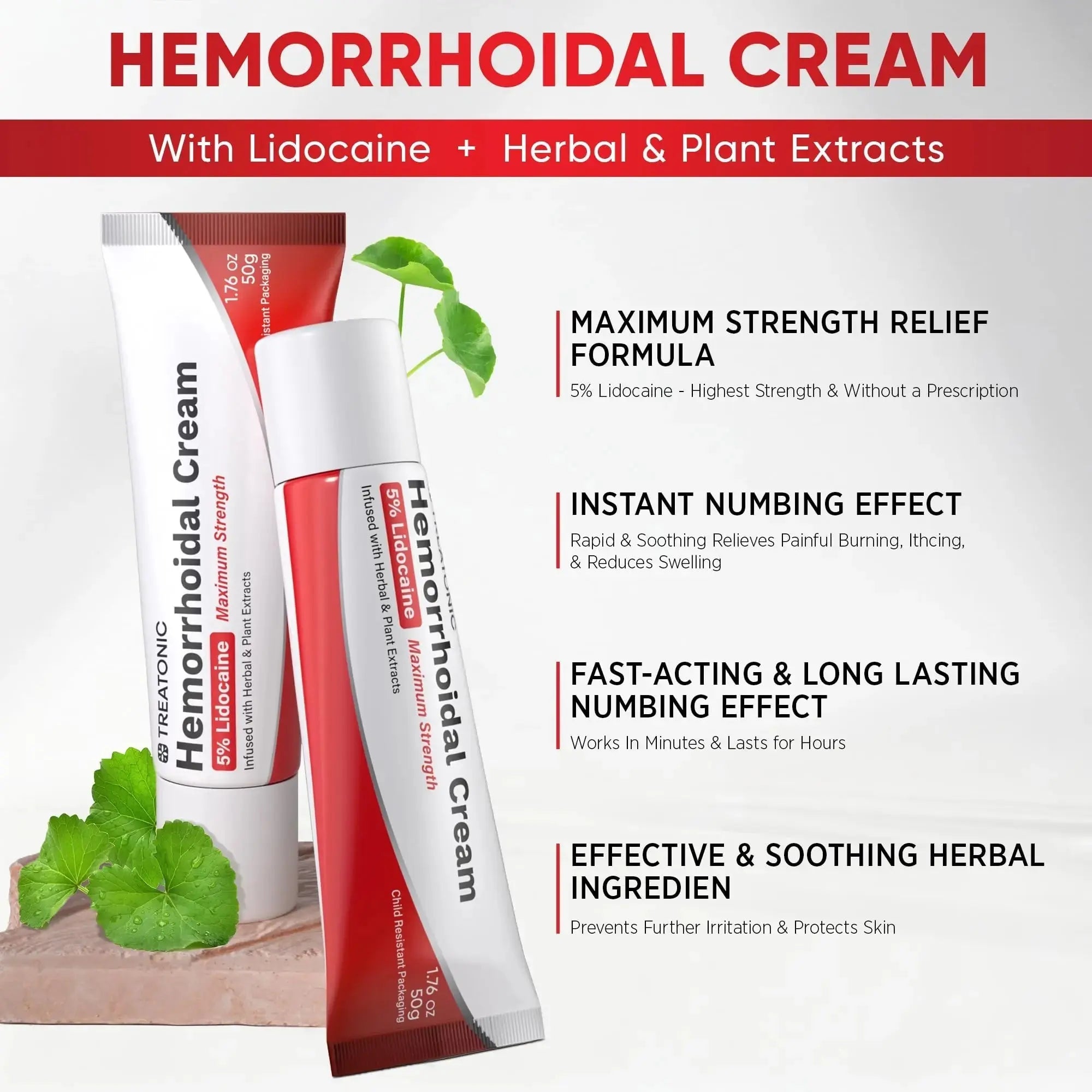 Treatonic Hemorrhoid Treatment Cream: 5% Lidocaine Hemorrhoid Cream for Numbing Relief of Pain, Burning, Itching, Discomfort, & Swelling - Fissure & Hemorrhoids - 1.76 oz TreatonicAu supplements