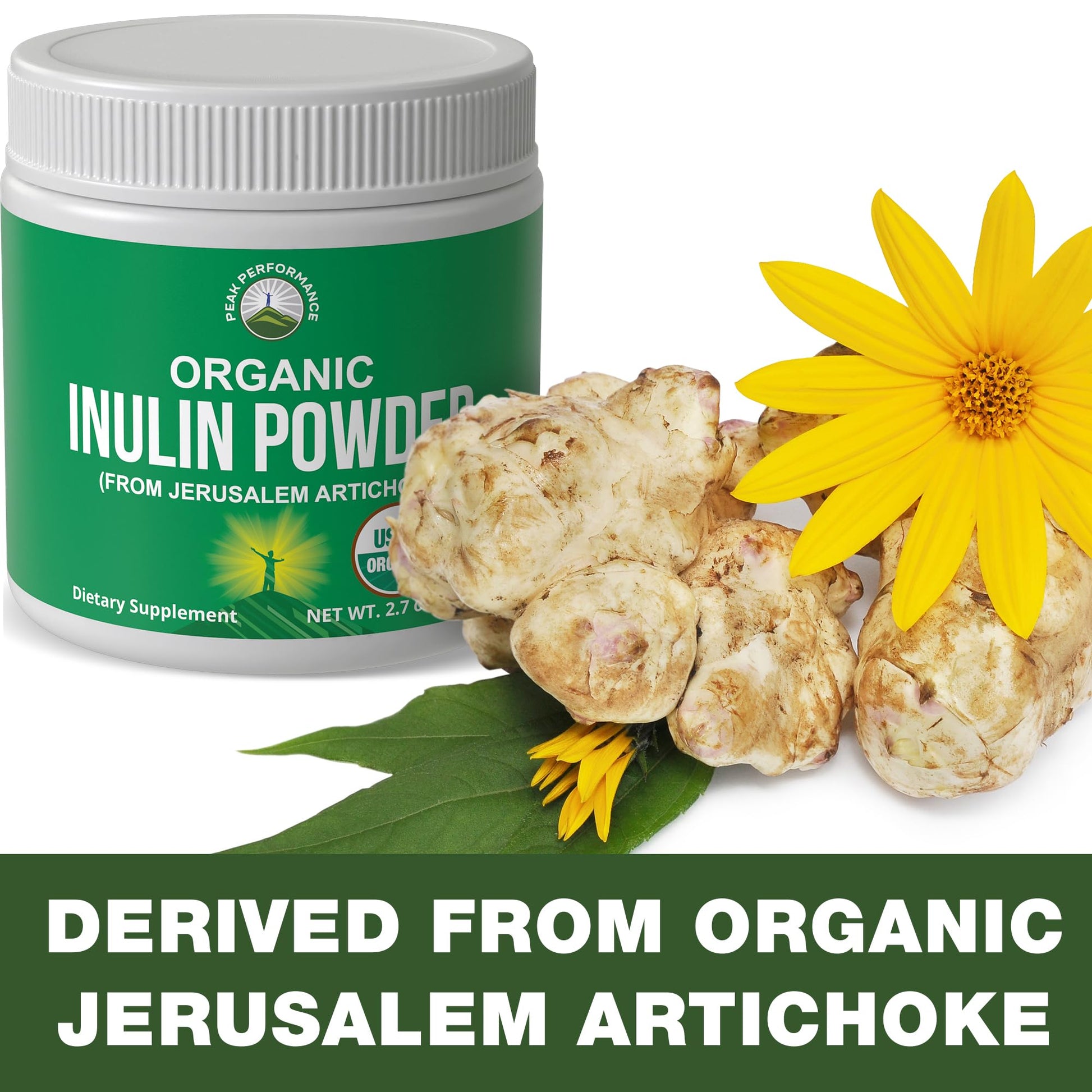 Peak Performance Organic Inulin Powder Natural Prebiotic Fiber for Gut Health. USDA Organic Raw Plant Based Vegan Prebiotics FOS Supplement from Jerusalem Artichoke Peak PerformanceAu supplements