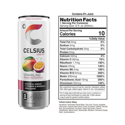 CELSIUS Sparkling Mango Passionfruit, Functional Essential Energy Drink 12 Fl Oz CELSIUSUS supplements