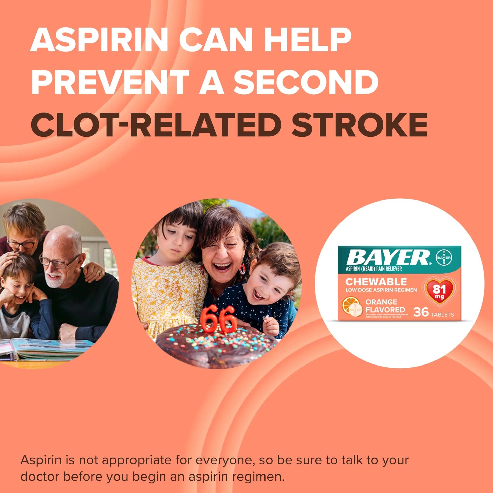 Bayer Aspirin Low Dose 81 mg Chewable Tablets, Pain Reliever, Orange Flavored, 216 Tablets (6 Pack) BayerAu supplements