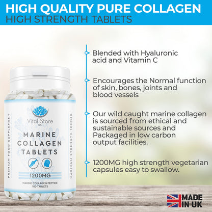 Marine Collagen Peptide Tablets 1200MG - 6 Month Supply - 180 High Strength Collagen Tablets My StoreUS supplements