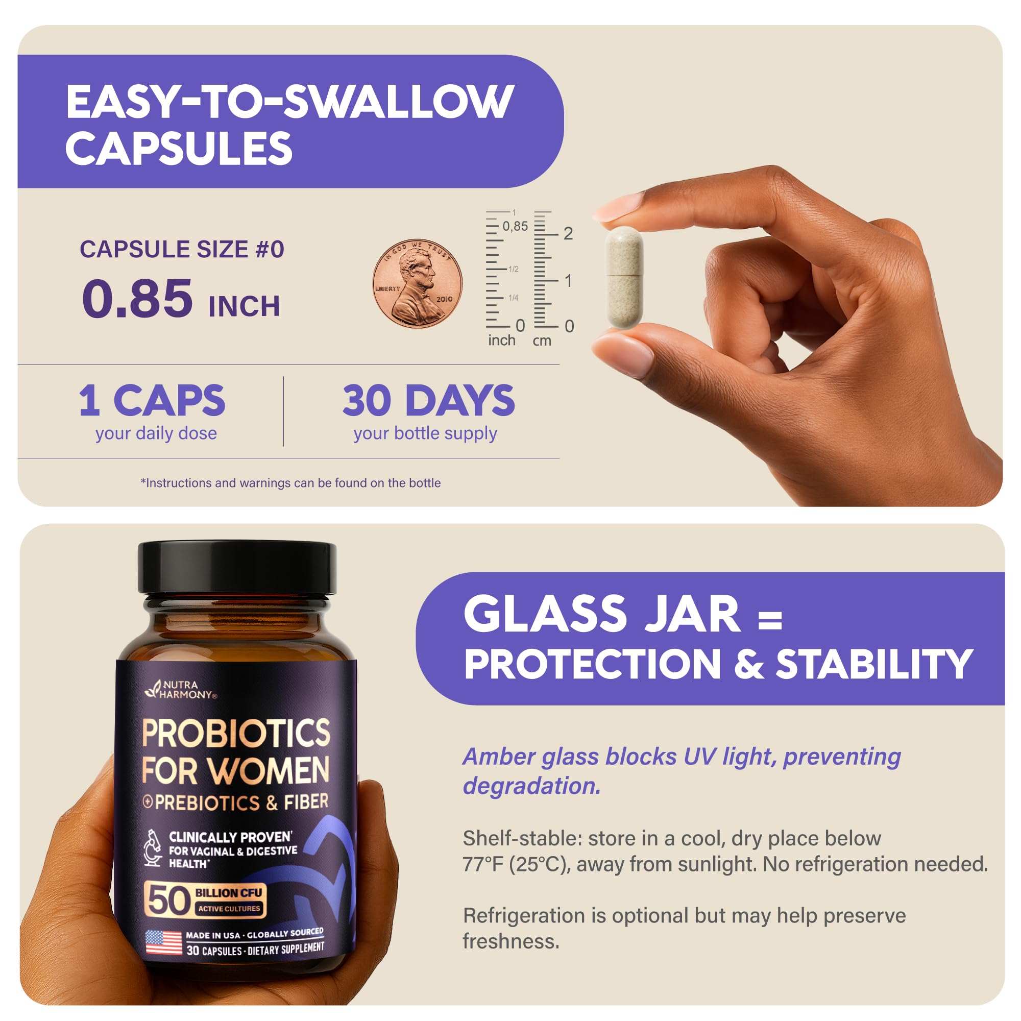 Probiotics for Women 50 Billion CFU - Vaginal Probiotics Clinically Proven for Yeast & pH Balance - Digestion & Bloating Relief - 8 Strains + Prebiotics - Delay Release - Made in USA, 30 Capsules NUTRAHARMONYAu supplements