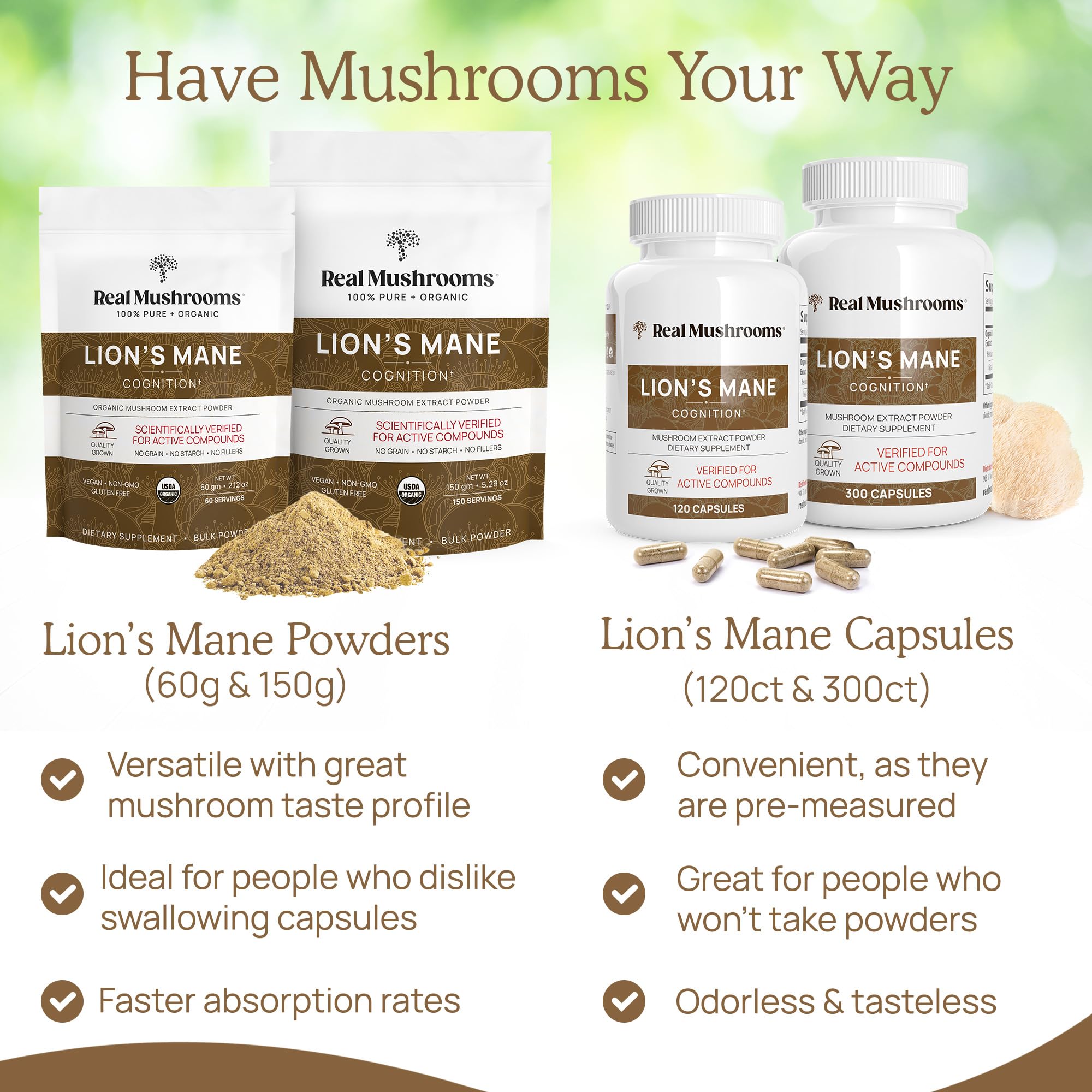 Real Mushrooms Lion’s Mane Powder - Organic Lions Mane Mushroom Extract Real MushroomsUS supplements