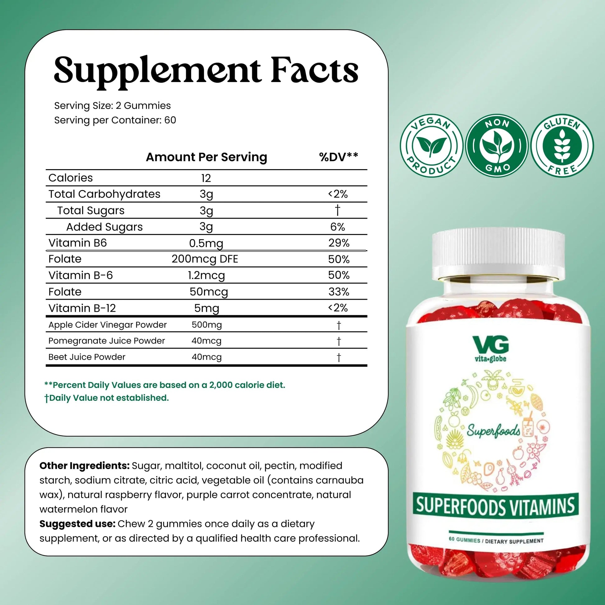VITA GLOBE Superfood Gummy Vitamins – Immune Health & Antioxidant Support – Daily Wellness Gummies for Adults & Kids – Vegan VITA GLOBEAu supplements