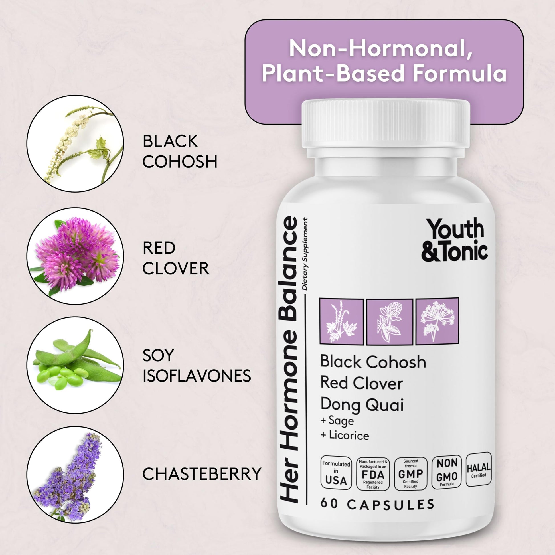Youth & Tonic Her Hormone Balance – Menopause Supplement for Women, Perimenopause Support, Non-Hormonal Herbal Formula with Black Cohosh for Hot Flashes & Night Sweats, 60 Capsules Youth & TonicAu supplements