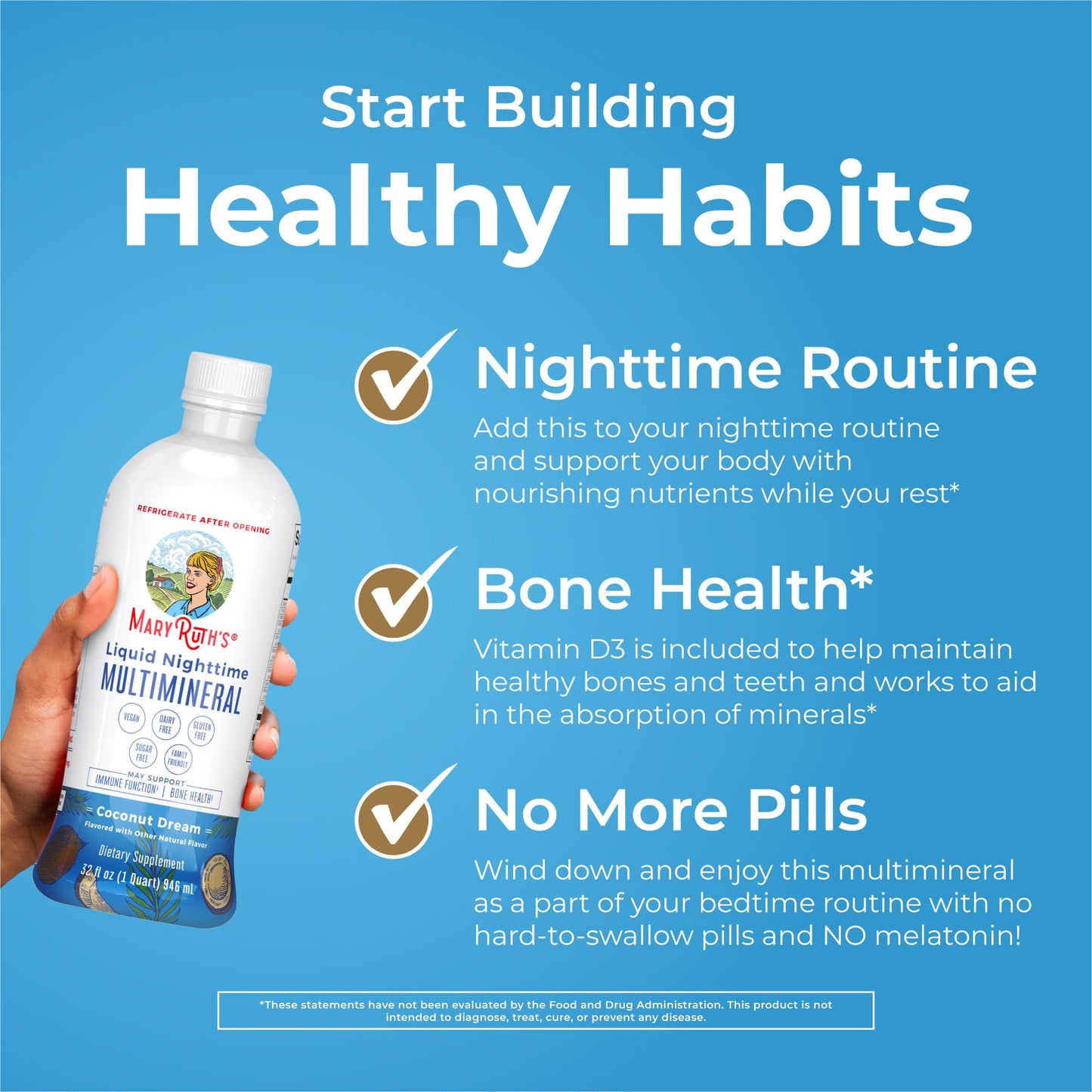 MaryRuth Organics Liquid Nighttime Multimineral | No Melatonin | Bedtime Routine | Magnesium Citrate | Calcium | Zinc | Vitamin D3| Available in 4 Flavors - Vegan | Sugar Free | Gluten Free | 32 Oz MARYRUTH'SUS supplements