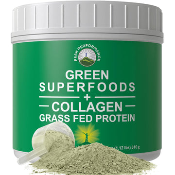 Greens Superfood + Grass Fed Collagen Peptides Powder - Ultimate Blend of Best Tasting Green Superfood with Pure Pasture Raised Hydrolyzed Protein Powder for Skin Hair + Joint Health Peak PerformanceAu supplements