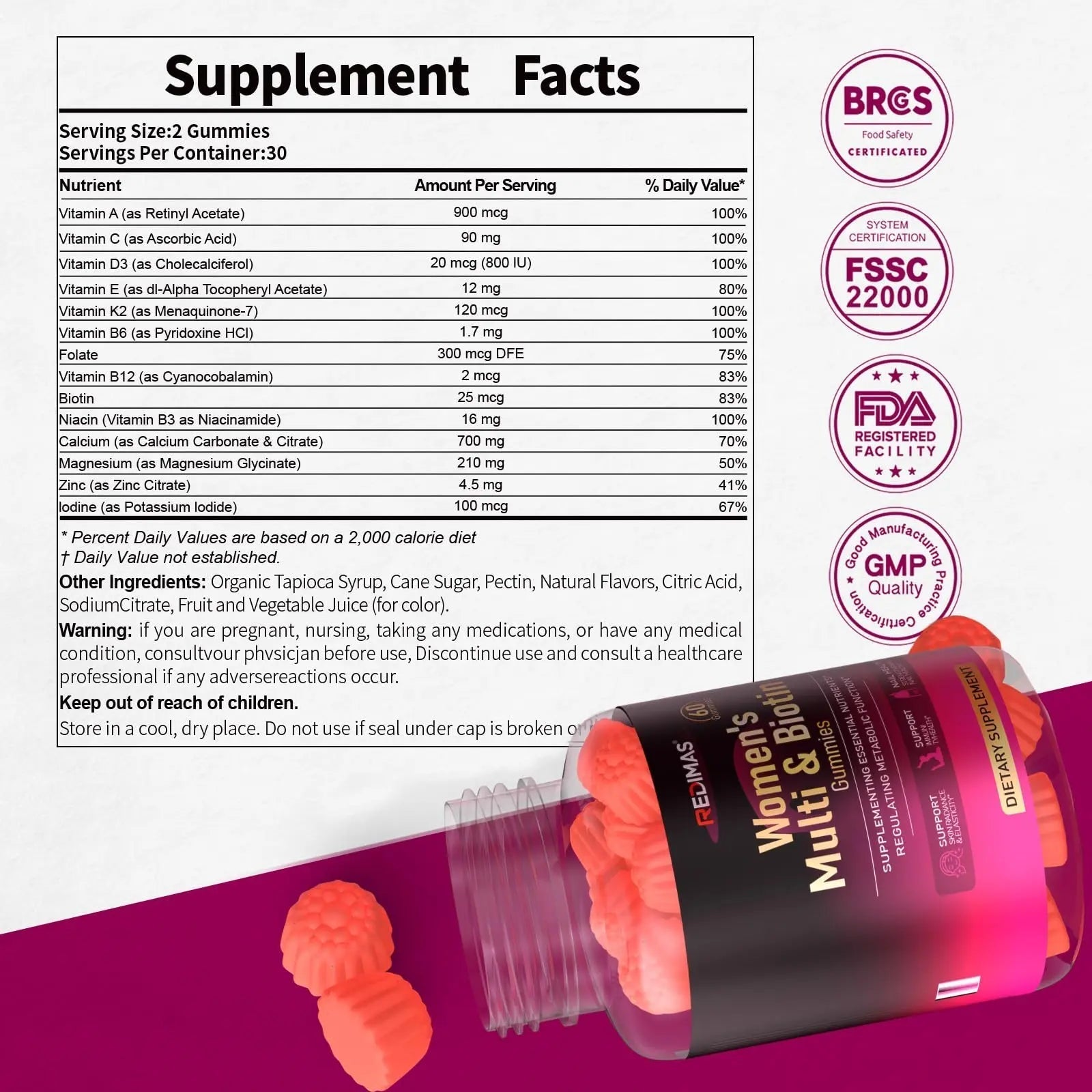 Redimas Multivitamin Gummies for Women, Chewable Adult Vitamin with Vitamins A, B, C, D, E, and Biotin, Gummy Format for Everyday Nutrient Inclusion RedimasAu supplements