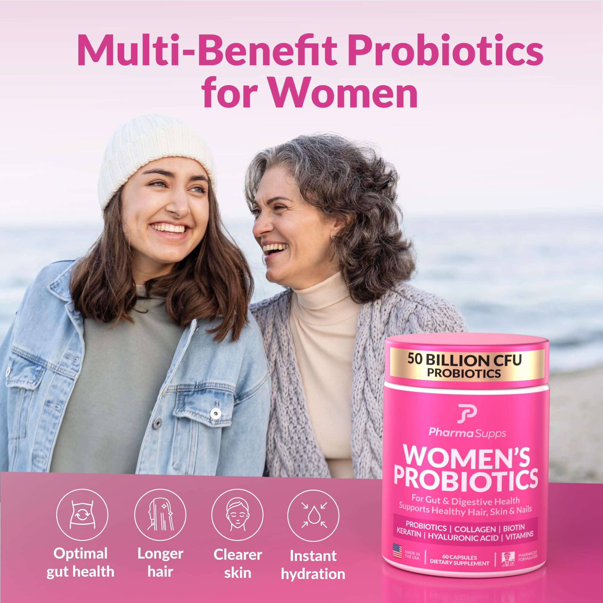 ADVANCED Women's Probiotics for Gut Health - Hair, Skin, & Nails Vitamins Support - 50 Billion CFU w/ Collagen, Biotin & Keratin - Probiotic Supplement for Digestive Health & Bloating Relief, USA-Made PharmaSuppsAu supplements