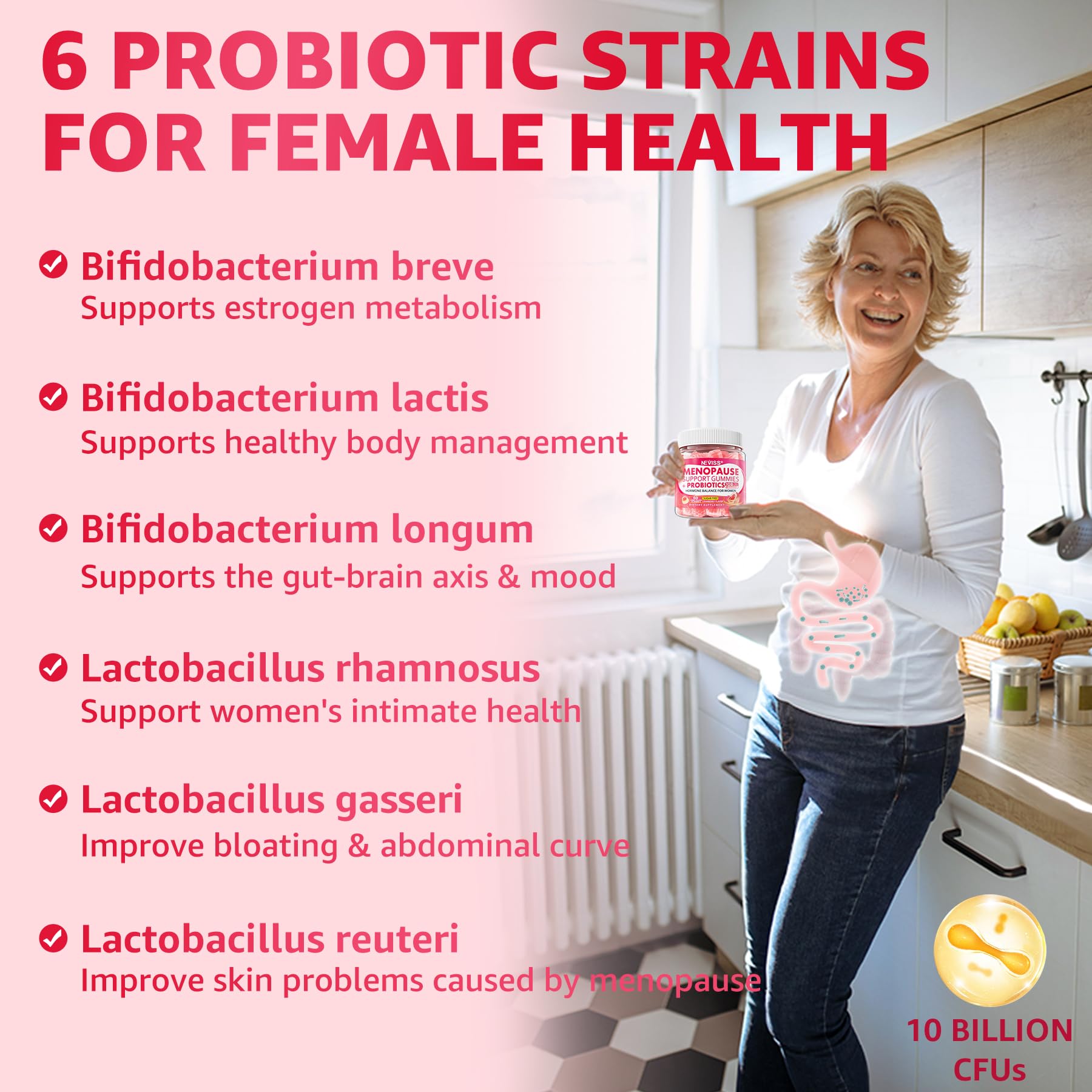 Sugar Free Menopause Supplement Gummies for Women, Menopause Probiotics (10 Billion CFU) Filled Gummy with Ashwagandha, Dong Quai & Black Cohosh for Hot Flashes, Night Sweats, Mood Swings, Gut Health NEVISSAu supplements