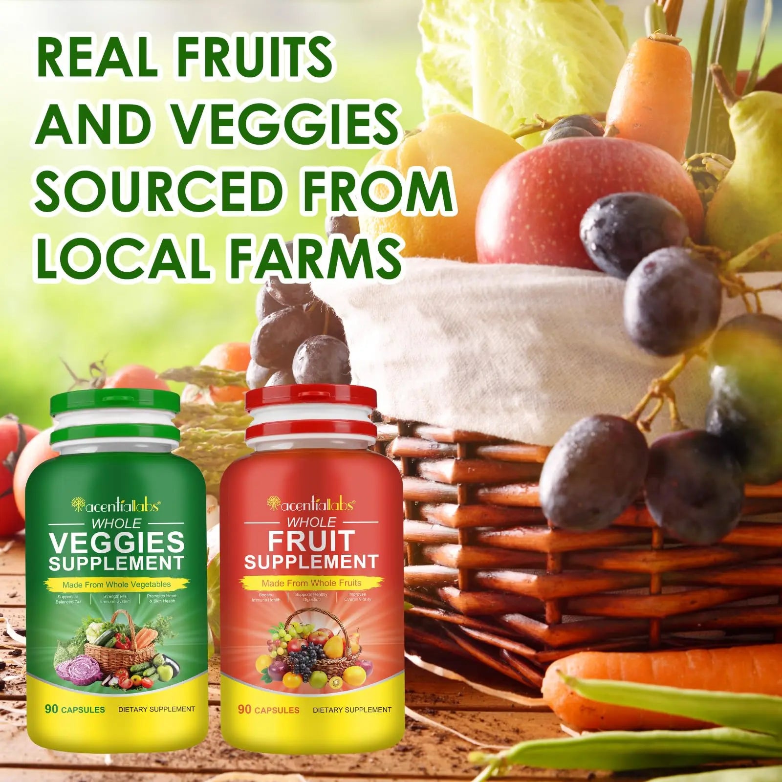 Fruit & Veggies Capsules | Daily Fruit & Vegetable Blend | 2 Bottles – 180 Vegetarian Capsules | Plant-Based Superfood Formula | Non-GMO, Gluten Free Genericnz supplements