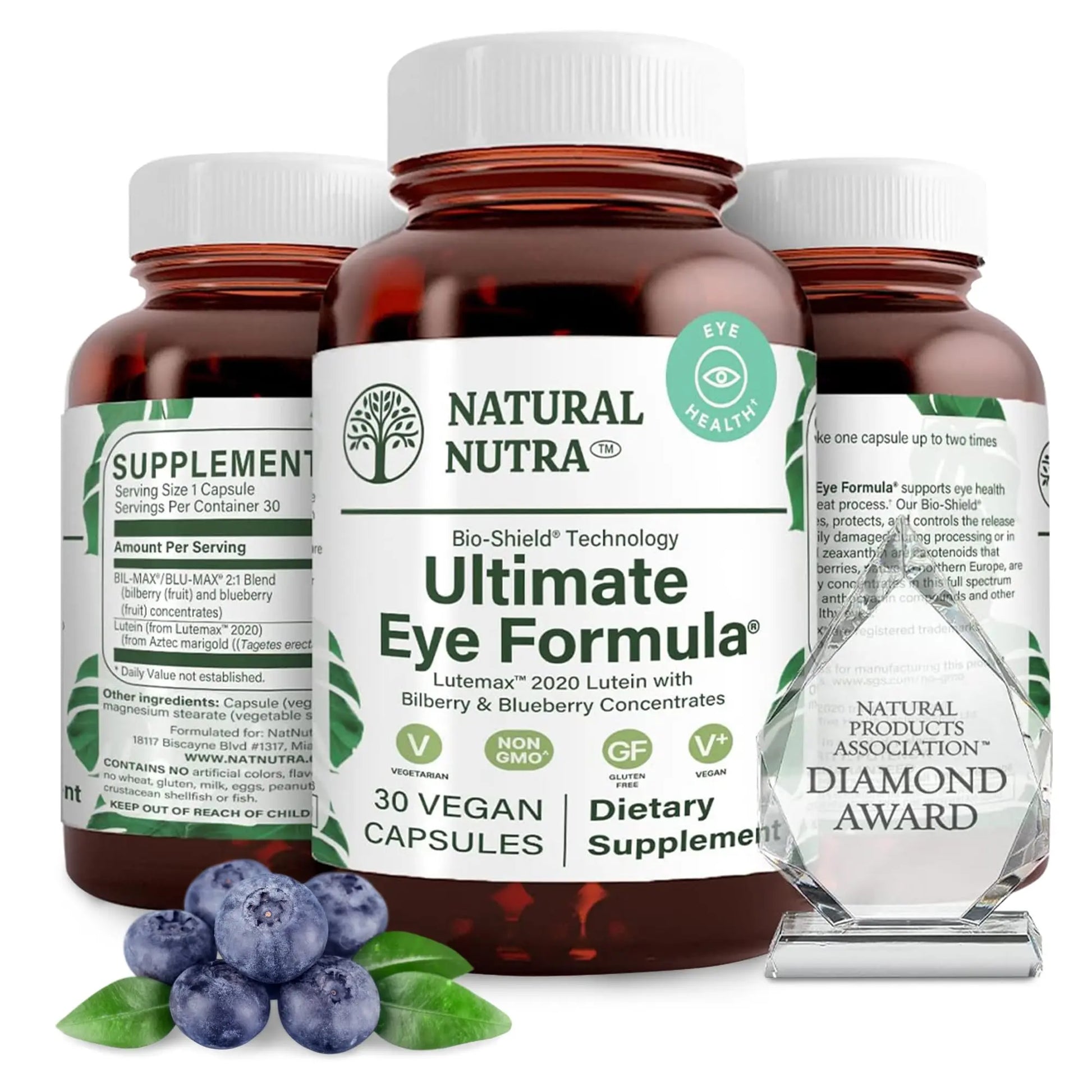 Natural Nutra Ultimate Eye Health Supplement - Bilberry & Blueberry Extract Blend for Day and Night Vision Support, Promotes Color Perception & Eye Clarity - Non-GMO, Vegan - 30 Capsules (Pack of 3) Natural NutraAu supplements