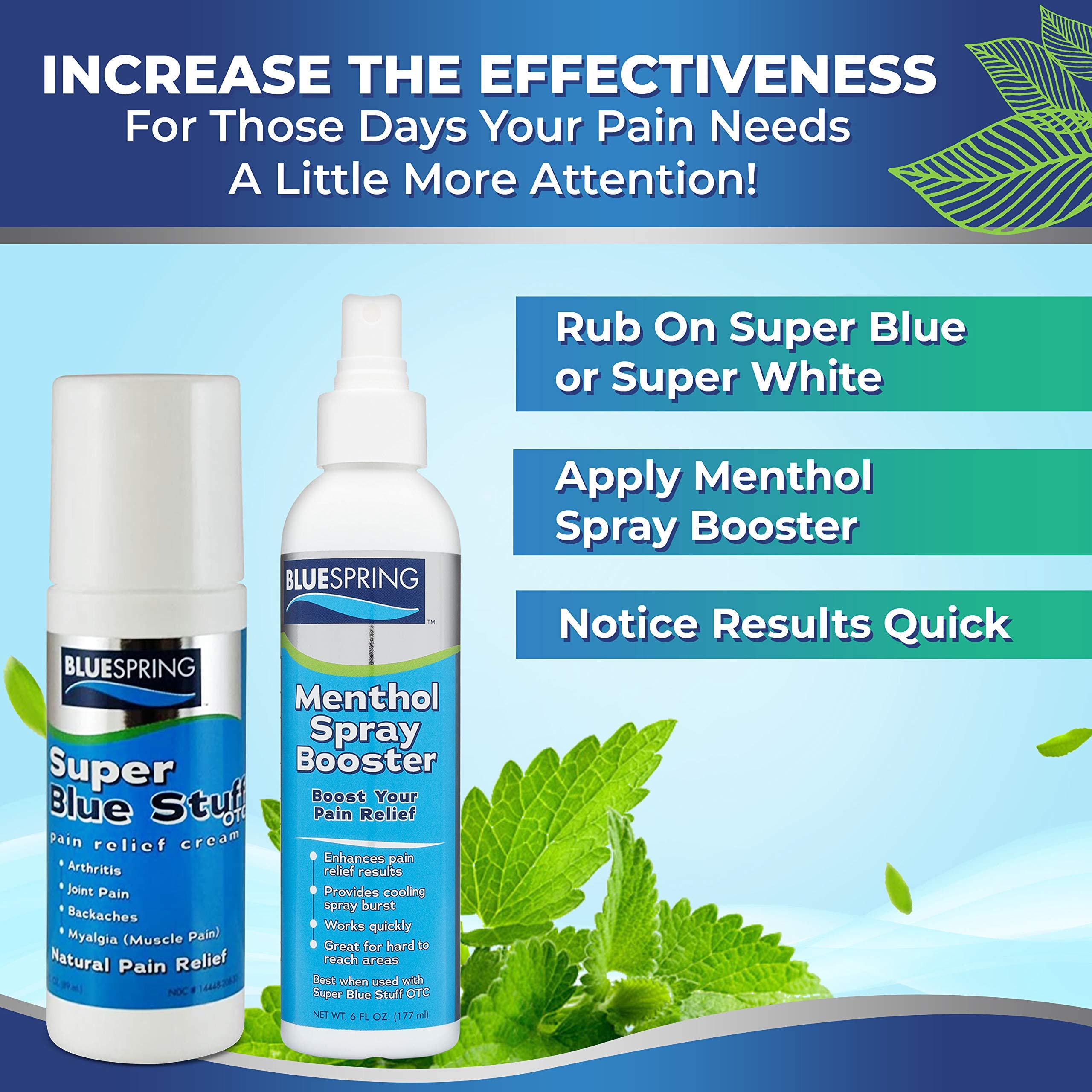 Super Blue Stuff Natural Pain Relief roll on with Emu Oil by BlueSpring- Pain relief rub Anti Inflammatory Analgesic Cream for Back, Knee, Joint, Muscle, Arthritis, and neck Pain Relief- 3 Oz roll-on. Emu TherapyAu supplements