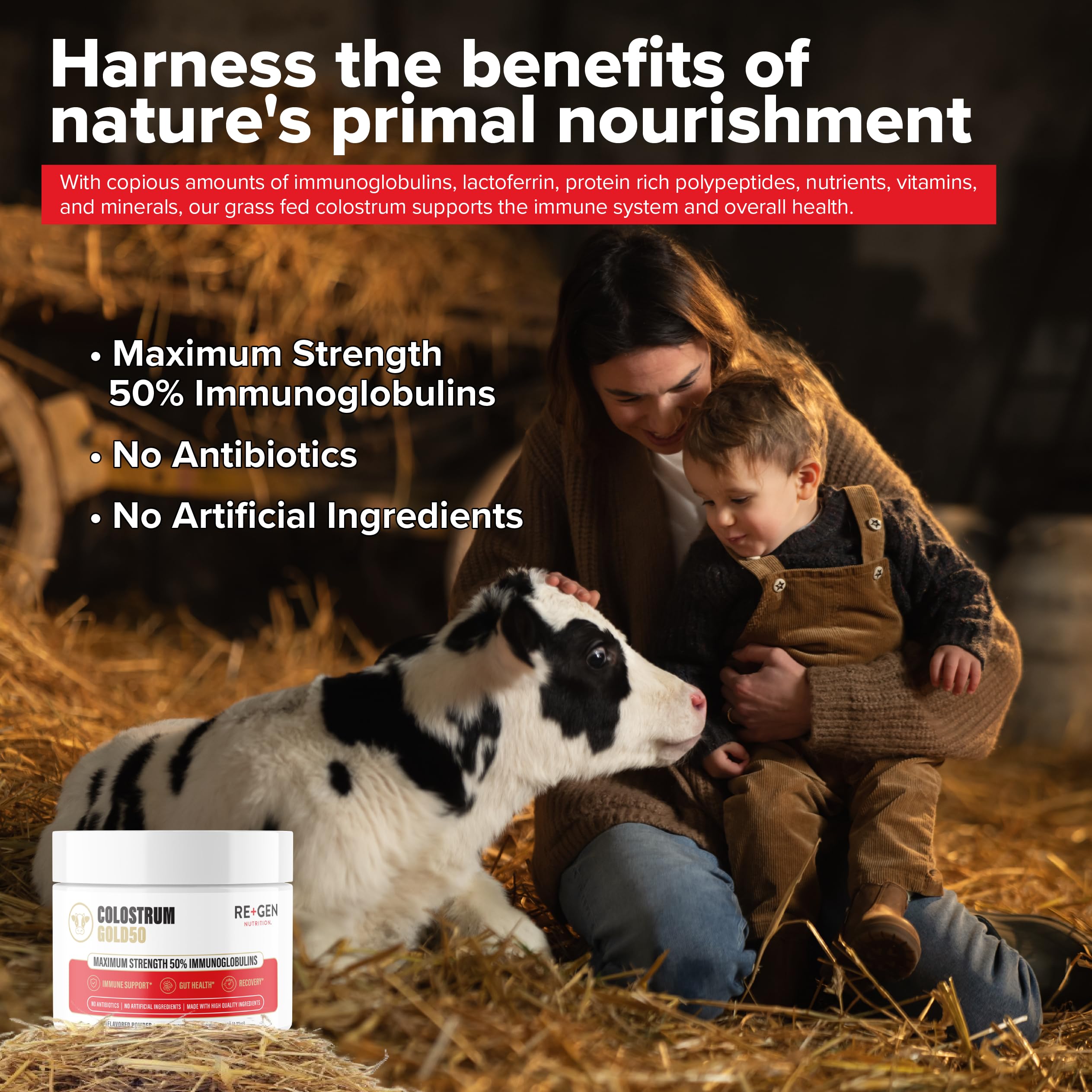 Re+Gen Nutrition Colostrum Gold 50 Bovine Colostrum Powder for Gut Health, Immune Support & Muscle Recovery – 50% IgG Concentration, Grass Fed, Gluten Free, No Artificial Ingredients Re+Gen NutritionAu supplements