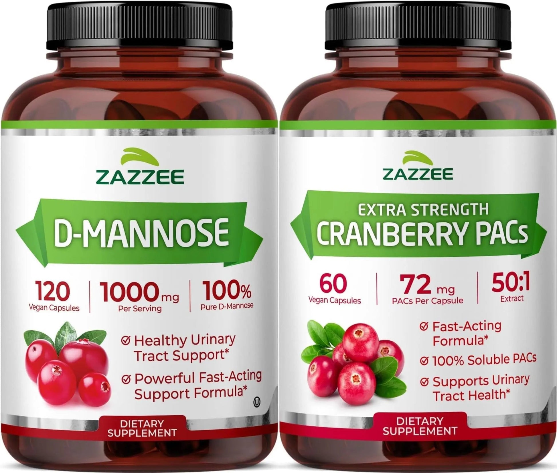 Zazzee Ultimate Urinary Tract Support Bundle | Super Concentrated Proanthocyanidin Cranberry Extract Capsules Plus D-Mannose 1000mg Capsules for UT & Bladder Cleansing (60 Servings Each) ZazzeeAu supplements