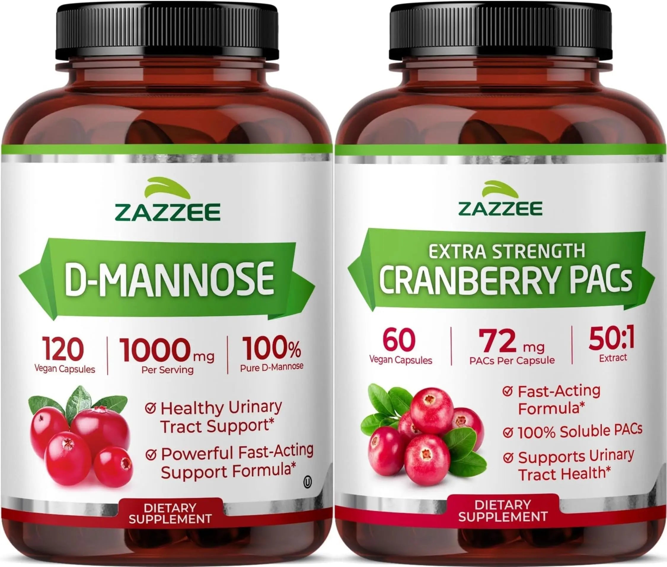 Zazzee Ultimate Urinary Tract Support Bundle | Super Concentrated Proanthocyanidin Cranberry Extract Capsules Plus D-Mannose 1000mg Capsules for UT & Bladder Cleansing (60 Servings Each) ZazzeeAu supplements