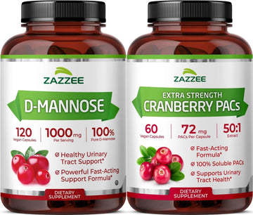 Zazzee Ultimate Urinary Tract Support Bundle | Super Concentrated Proanthocyanidin Cranberry Extract Capsules Plus D-Mannose 1000mg Capsules for UT & Bladder Cleansing (60 Servings Each) ZazzeeAu supplements