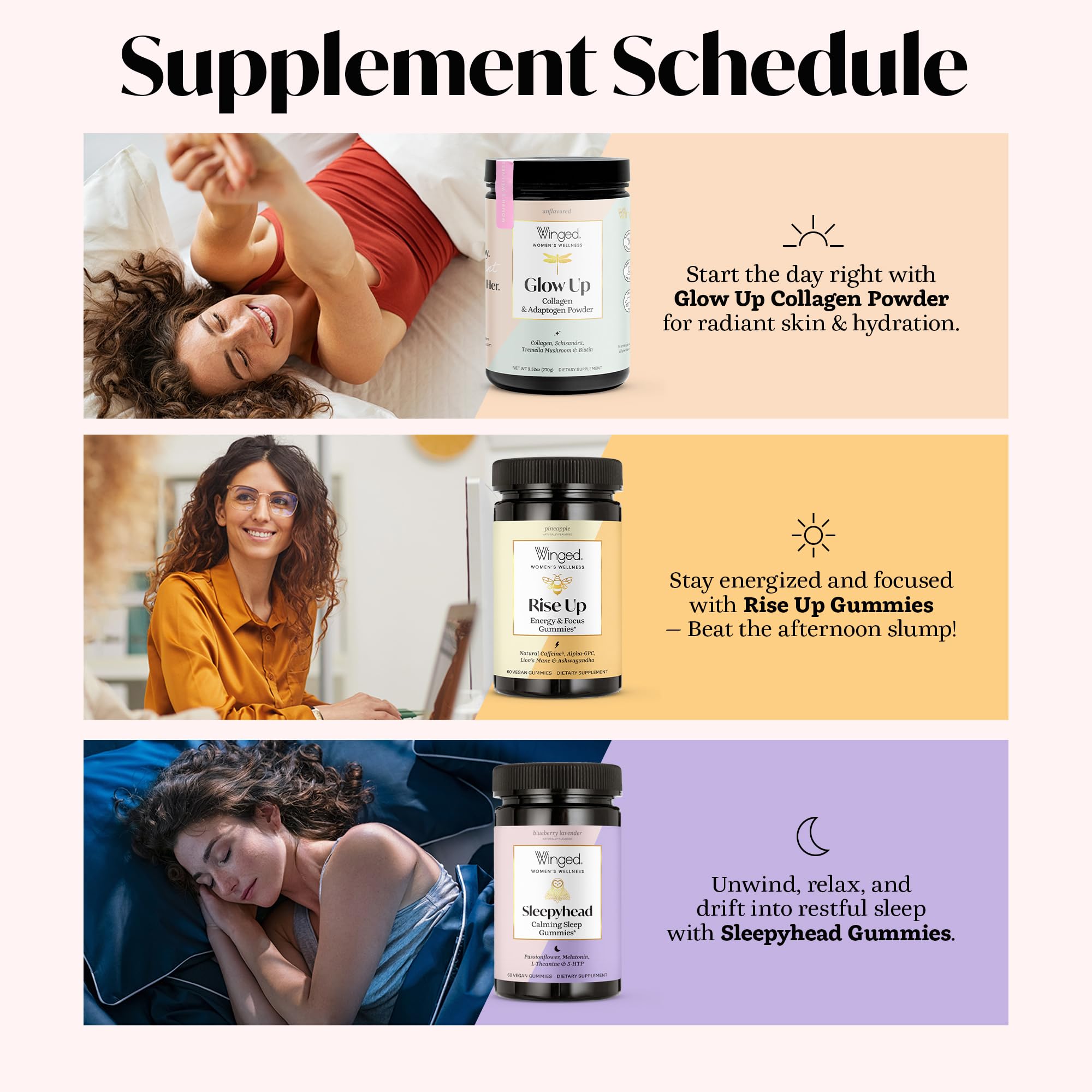 Winged Wellness Rise Up, Energy & Focus Gummies for Women - Daily Brain Boost Gummy Supplement with Natural Caffeine, Ashwagandha, B12, Nootropics Alpha-GPC & Lion’s Mane - Pineapple, 60 Gummies Winged WellnessAu supplements