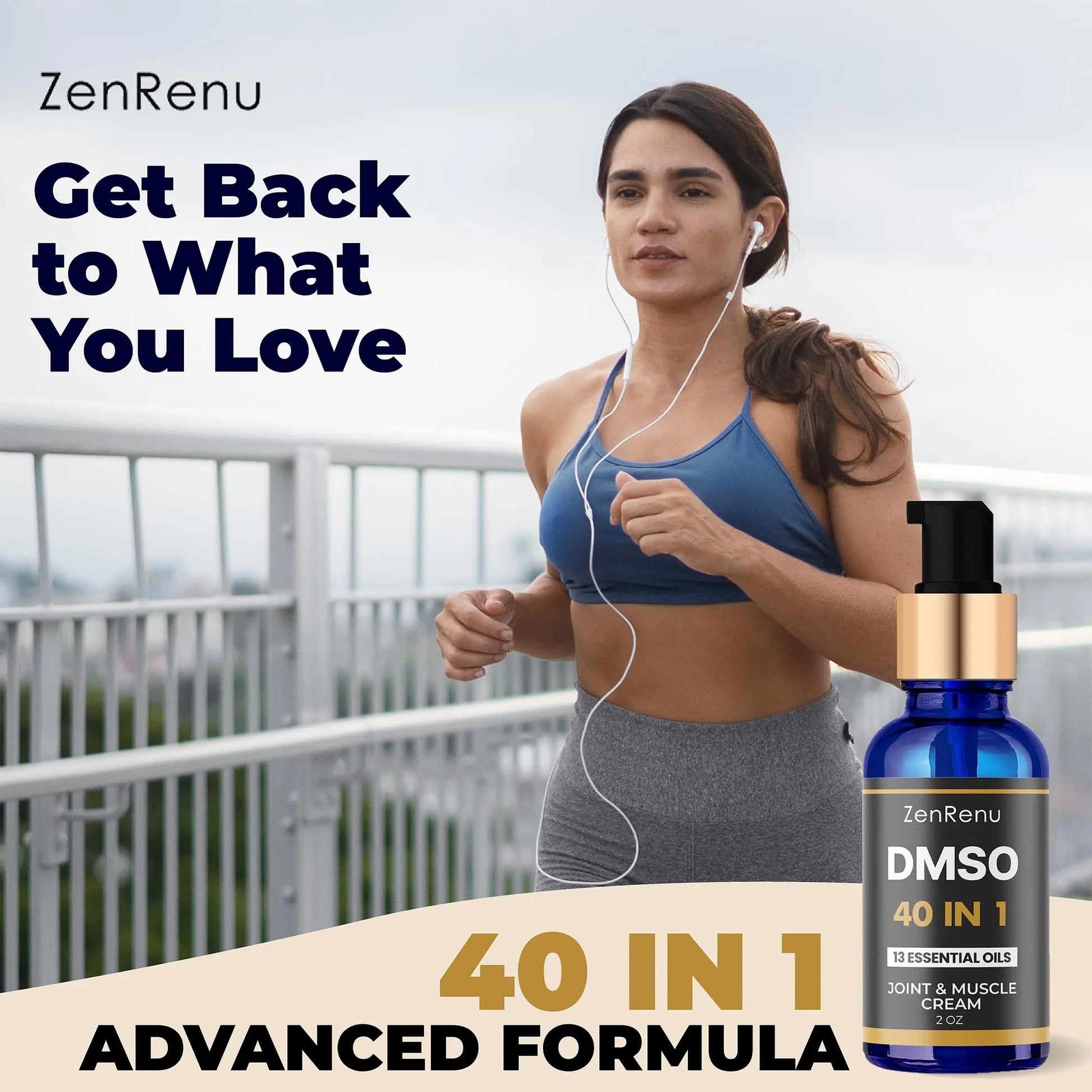 Zenrenu DMSO Cream 99.995% Pure Pharmaceutical Grade - 40-in-1 Advanced Formula -12 Essential Oils, Arnica, Aloe Vera, MSM - Fast-Absorbing Cream – 2 oz Glass Pump Bottle – Made in USA ZenrenuAu supplements