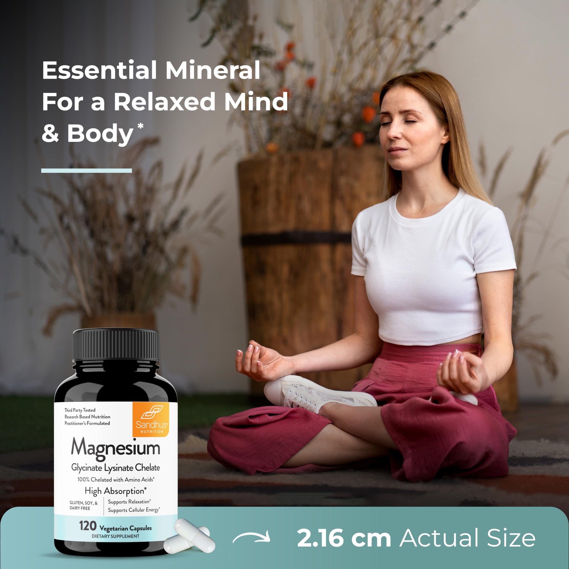 Sandhu's Magnesium Glycinate Lysinate | 120 Easy to Swallow Chelated Vegan Capsules | Magnesium Lysine Chelate Supplement for High Absorption | for Best Sleep, Leg Cramps, Relaxation Sandhu'sAu supplements