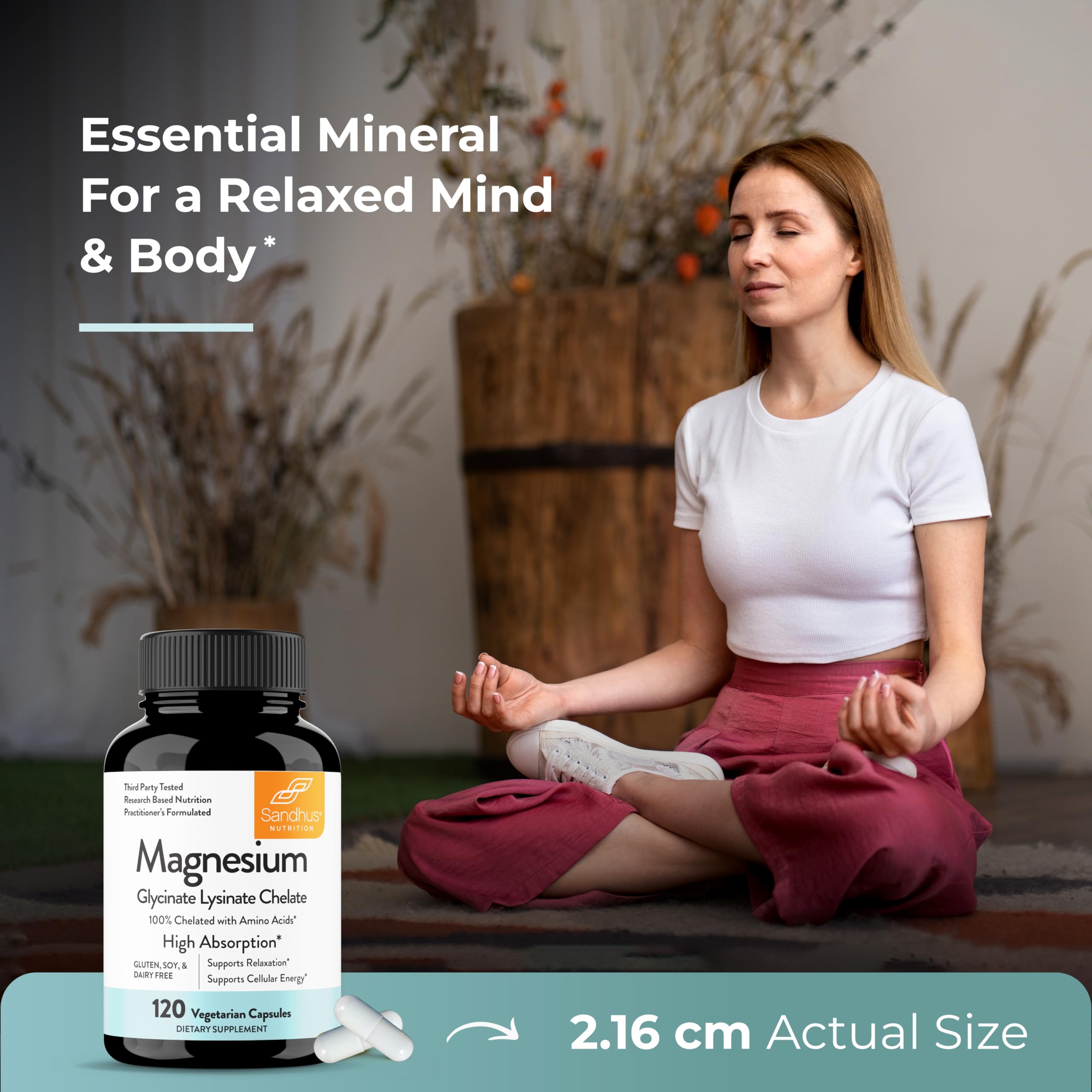 Sandhu's Magnesium Glycinate Lysinate | 120 Easy to Swallow Chelated Vegan Capsules | Magnesium Lysine Chelate Supplement for High Absorption | for Best Sleep, Leg Cramps, Relaxation Sandhu'sAu supplements