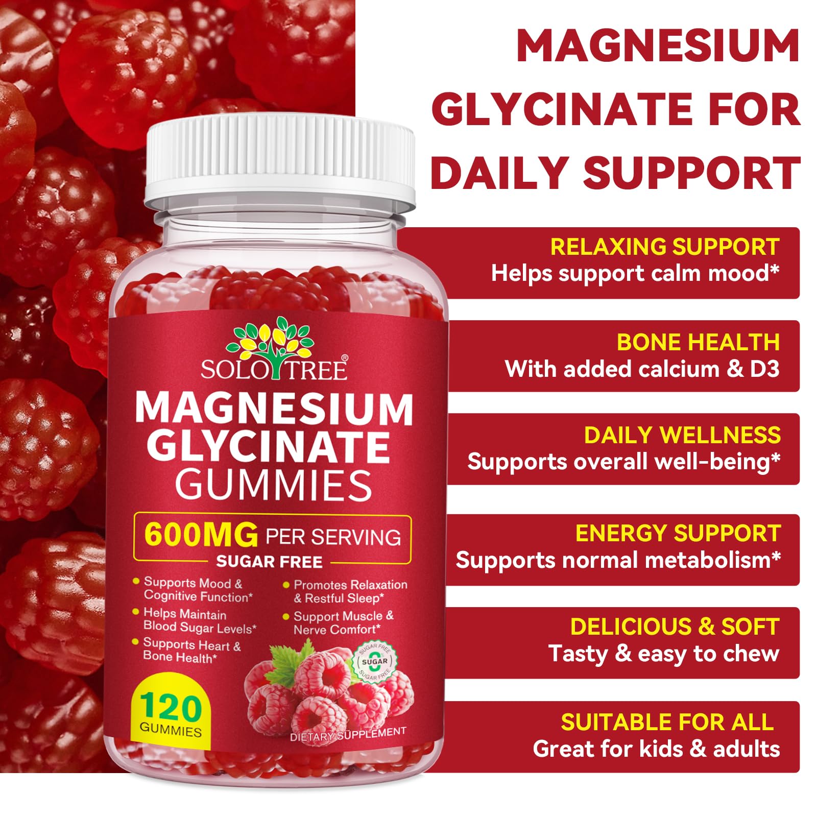 120 Count Magnesium Glycinate Gummies with L-Threonate（600mg Per Serving）,High Absorption Sugar Free Magnesium Potassium Supplement for Relaxation, Stress Relief, and Sleep Support for Adults & Kids WOJBALMNAu supplements