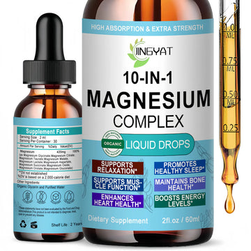 High Absorption Magnesium Complex Drops | 10-in-1 Liquid Magnesium Complex for Women & Men with Glycinate,Citrate,Taurate | for Stress Relief,Sleep,Heart Health | Vegan,Non-GMO,Fast-Acting Formula JINGYATnz supplements