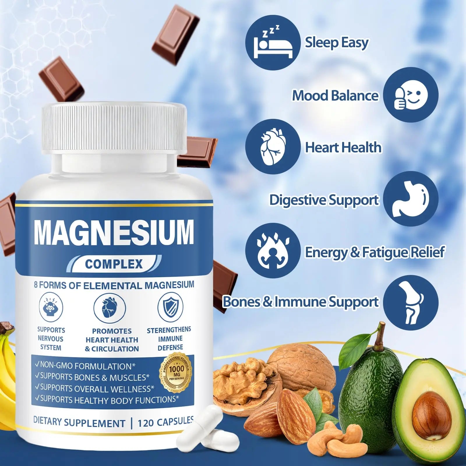 1000mg Magnesium Complex 8 in 1 for Women & Men – Magnesium Glycinate, Citrate, Malate, Taurate, Oxide, Carbonate, Aspartate, Orotate – Vegan Non-GMO, for Sleep, Fatigue & Heart Health, 120 Capsules BOSNETHUINHnz supplements
