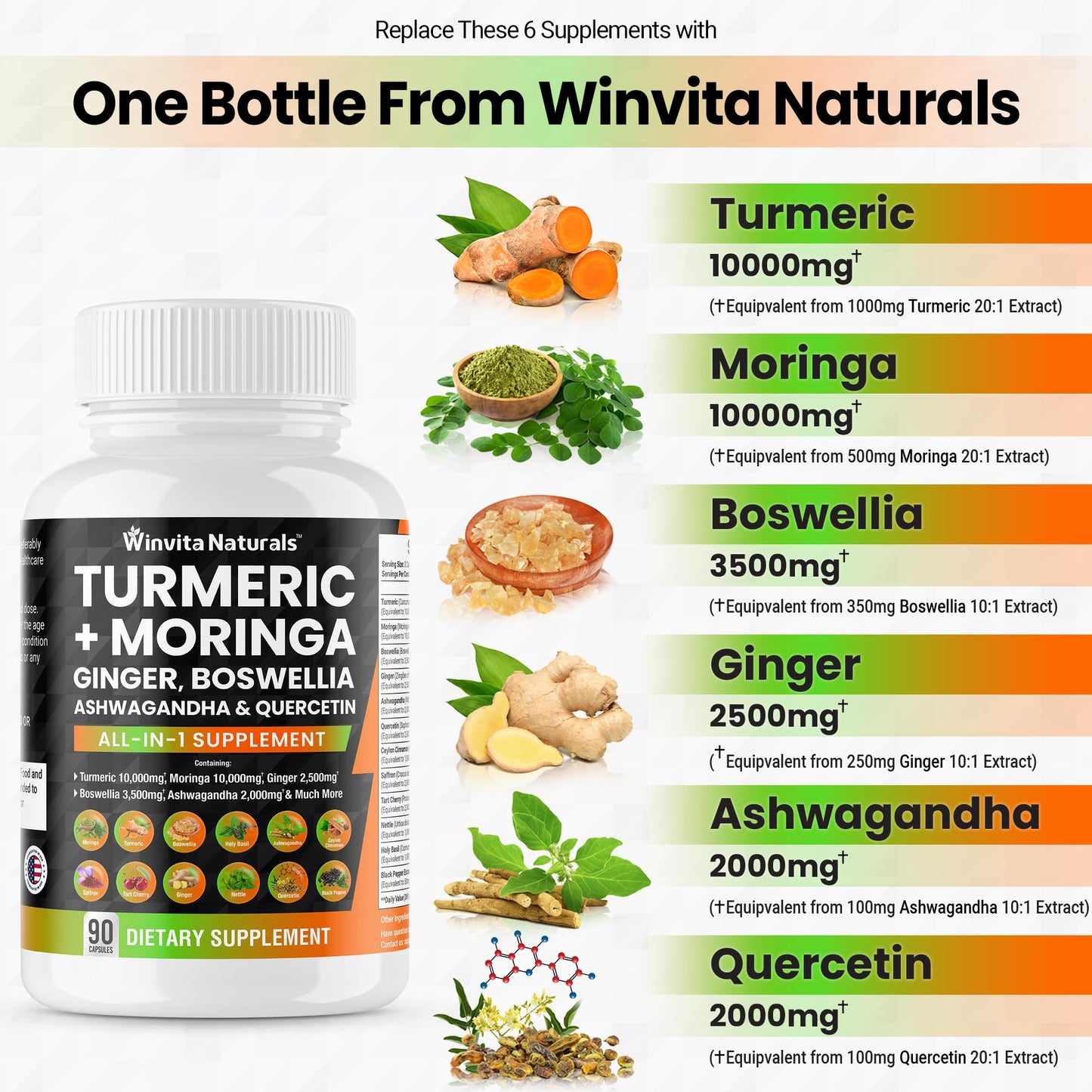 Turmeric Curcumin 10000mg Moringa 10000mg Boswellia 3500mg Ginger 2500mg Winvita NaturalsUS supplements