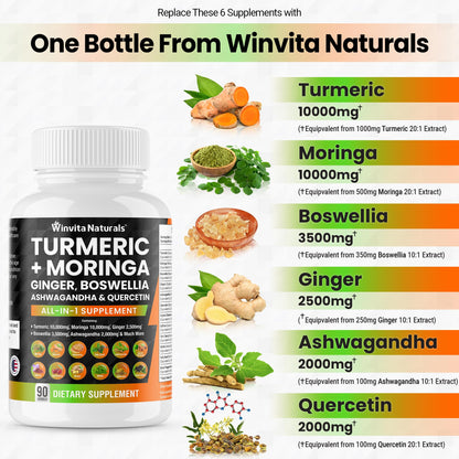 Turmeric Curcumin 10000mg Moringa 10000mg Boswellia 3500mg Ginger 2500mg Winvita NaturalsUS supplements
