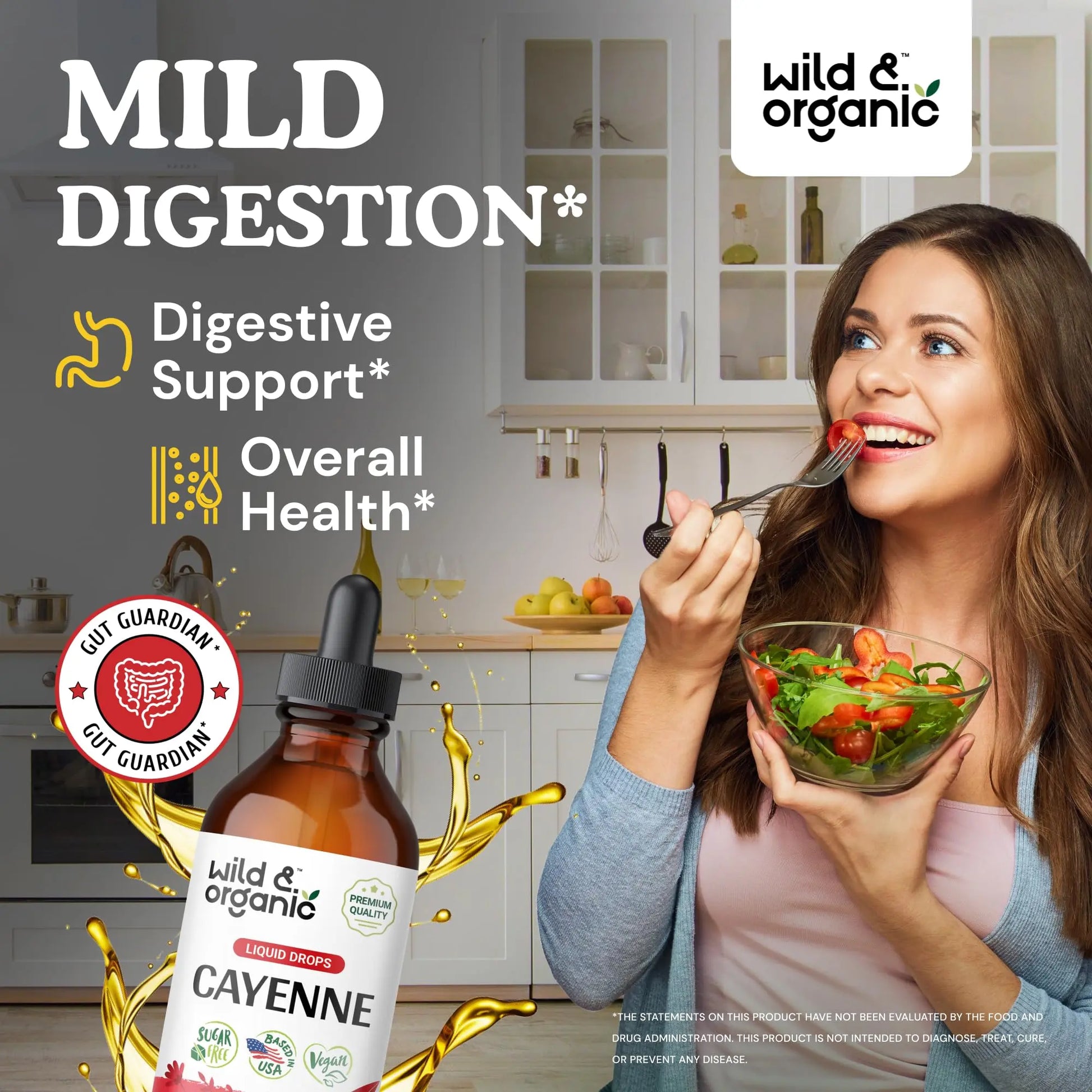 Wild & Organic Cayenne Pepper Tincture - Digestive Support with Capsaicin Extract - Cayenne Pepper Liquid Drops for Overall Well-Being - Unflavored, Vegan, Sugar & Alcohol-Free - 4 fl oz Wild & Organicnz supplements