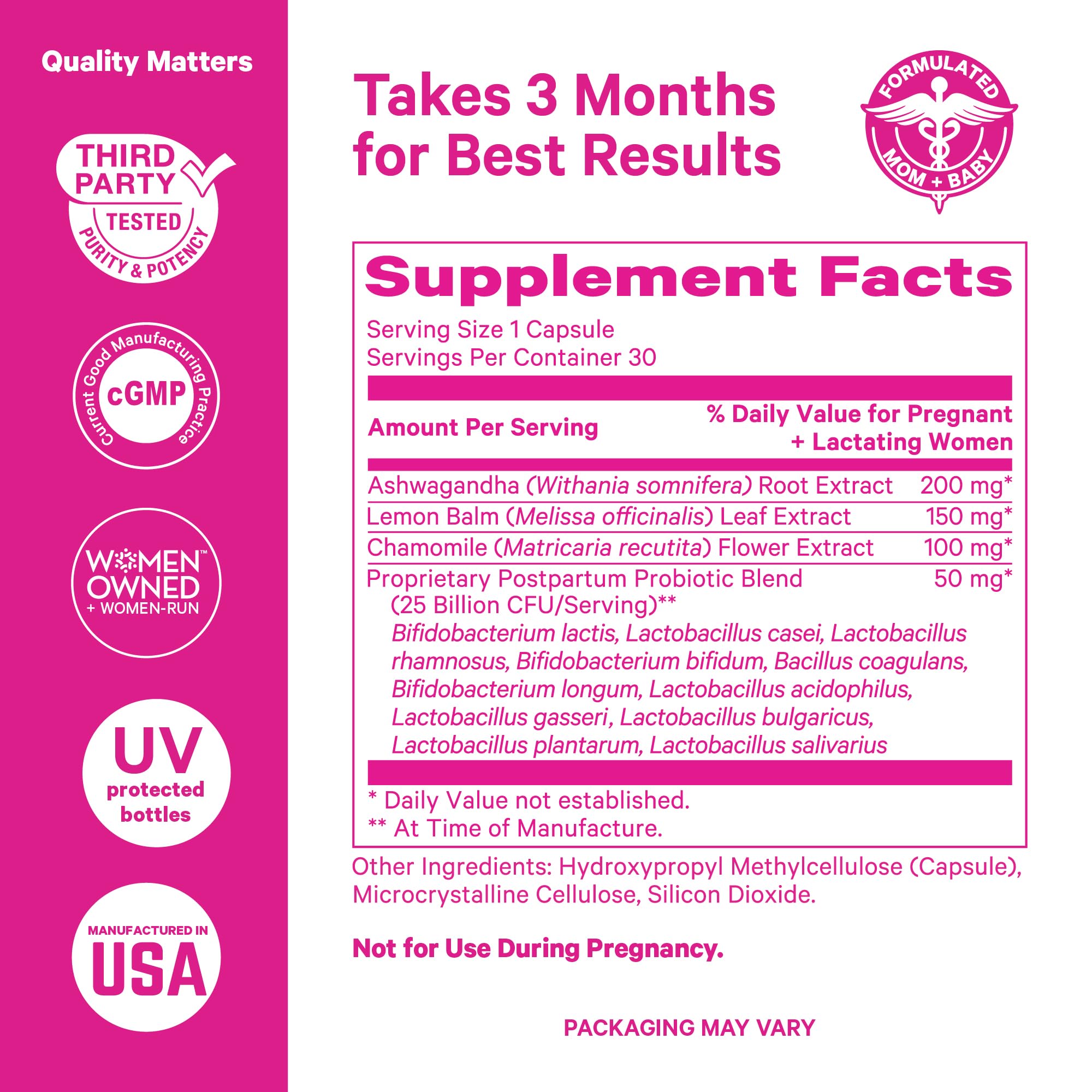 Pink Stork Probiotics for Postnatal Women - 30 Billion CFUS with Ashwagandha and Chamomile, Postpartum Essentials for Hormone Balance, Mood Support, Gut Health, Digestive Wellness, 30 Capsules Pink StorkAu supplements
