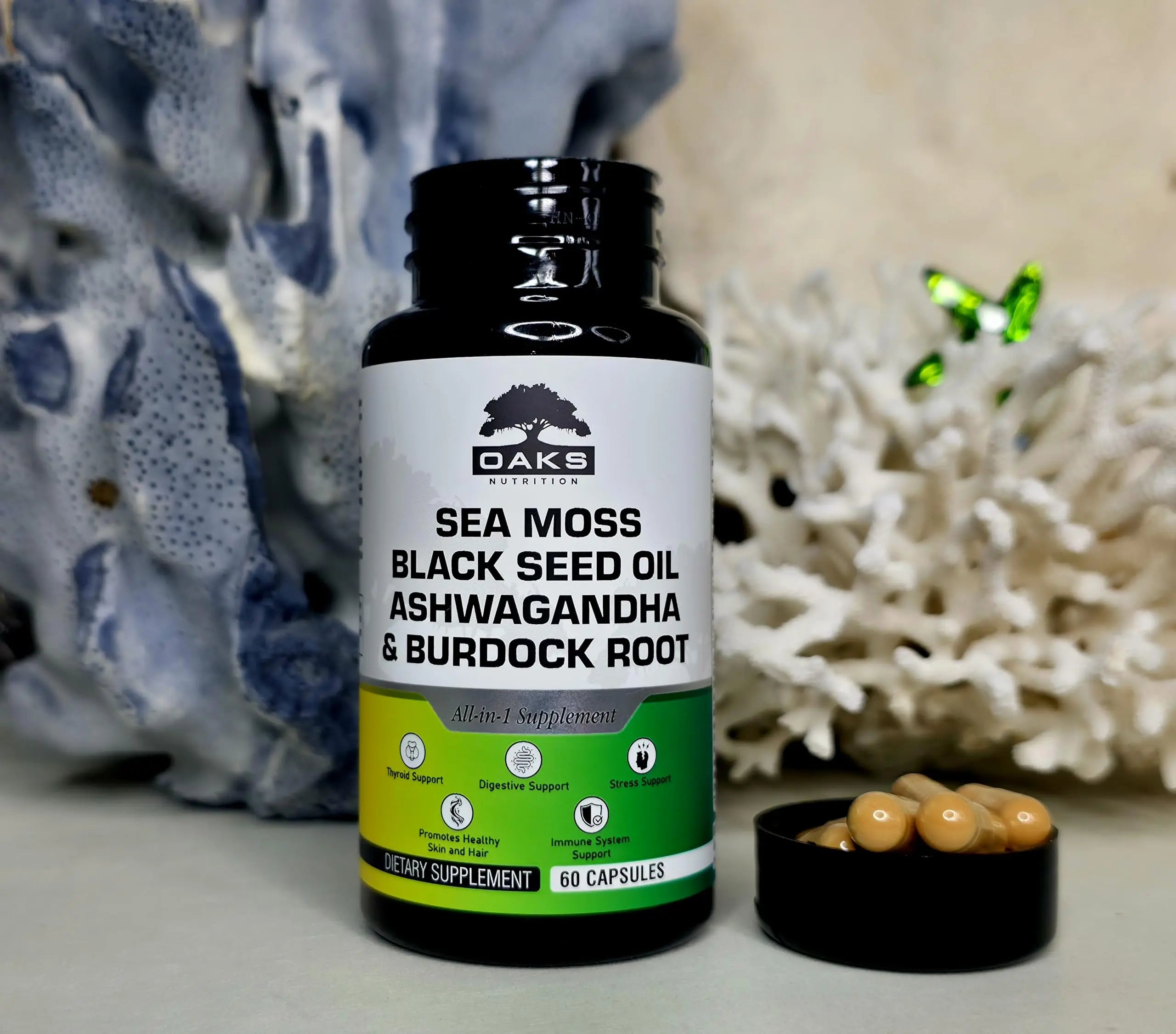 Oaks Nutrition Premium 15-in-1 Sea Moss Multivitamin with Black Seed Oil, Ashwagandha, Turmeric, Bladderwrack, Burdock, Elderberry Oaks NutritionAu supplements