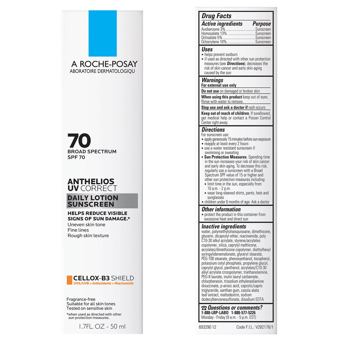 La Roche-Posay Anthelios UV Correct Sunscreen Moisturizer SPF 70, Daily Anti-Aging Face Moisturizer with Niacinamide La Roche-PosayUS supplements
