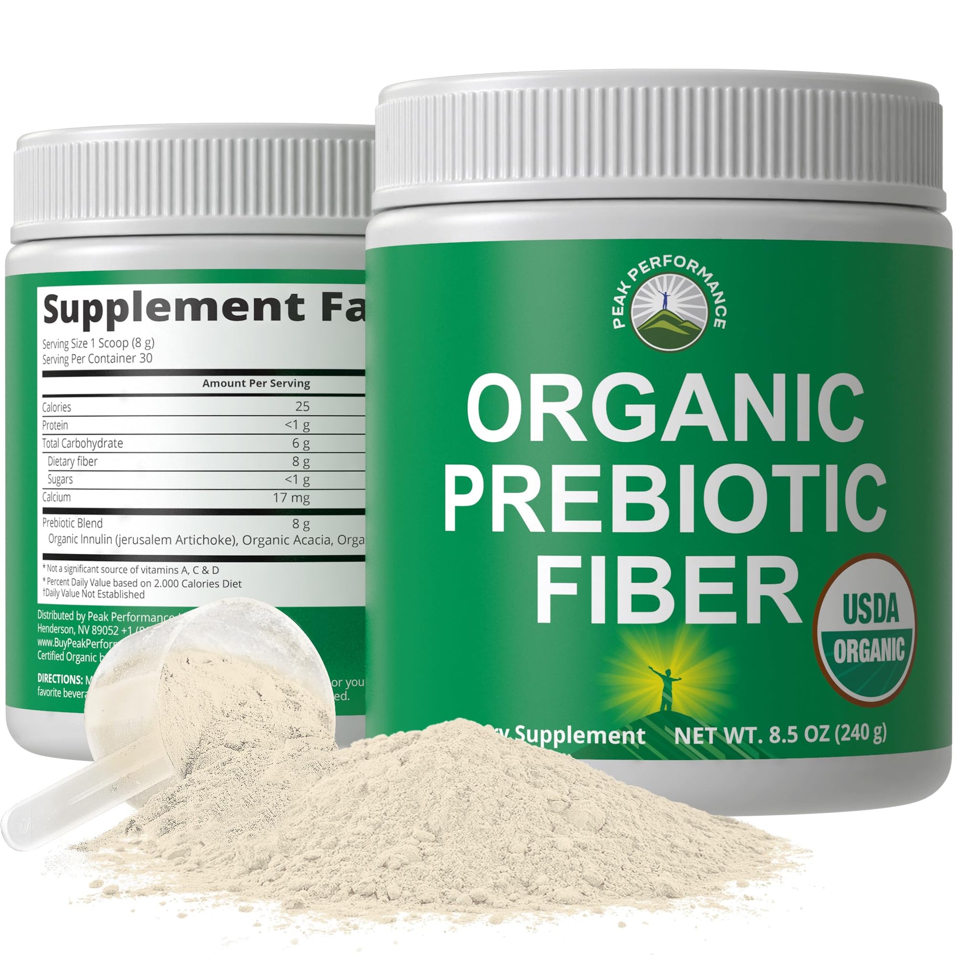 USDA Organic Prebiotic Fiber 3-in-1 Vegan Powder for Gut Health. Raw Whole Food Plant Based Prebiotics Digestive Supplement with Organic Inulin (Jerusalem Artichoke), Acacia Fibers, SunFiber Peak PerformanceAu supplements