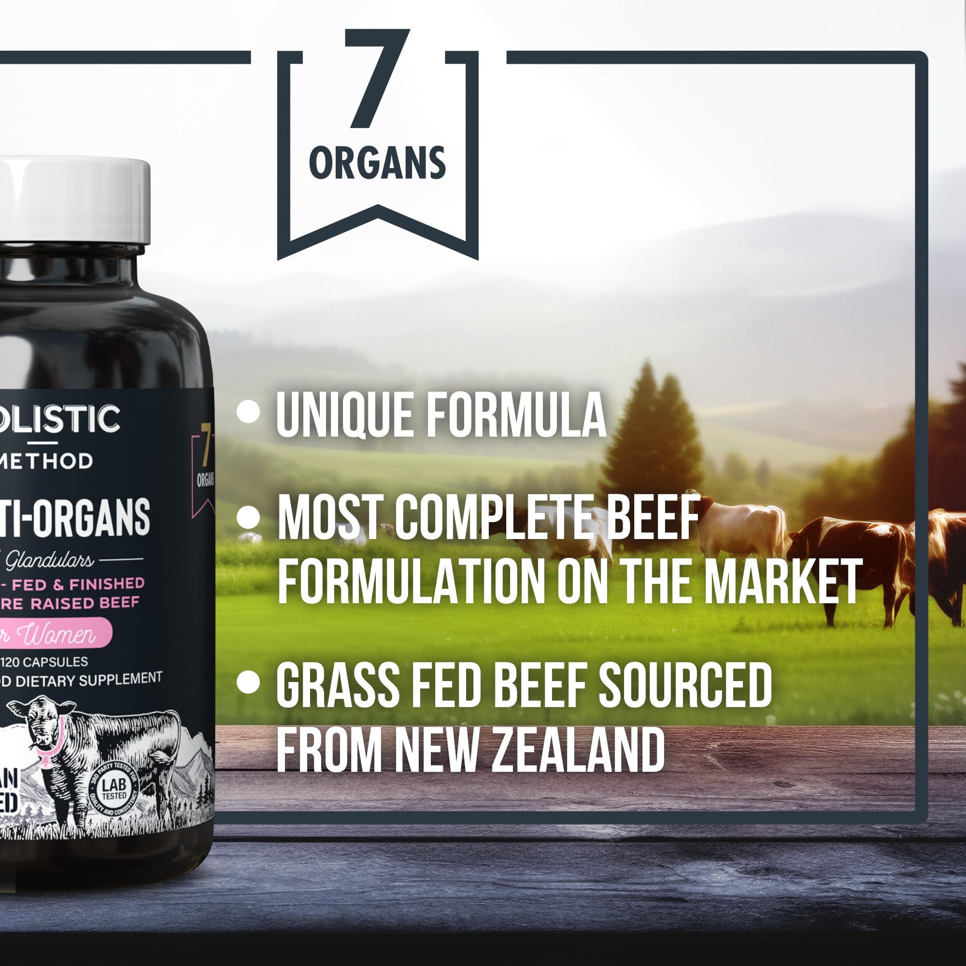Beef Organ Supplement Grass Fed Complex for Women - 7 Carnivore Meat Proprietary Blend of Beef Liver, Marrow, Brain, Thymus, Spleen, Kidney, Colostrum, Heart, Pancreas, Gallbladder -120 Caps Holistic MethodAu supplements