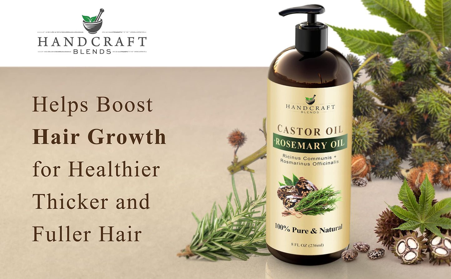 Handcraft Blends Castor Oil with Rosemary Oil for Hair Growth, Eyelashes, Eyebrows Handcraft BlendsUS supplements