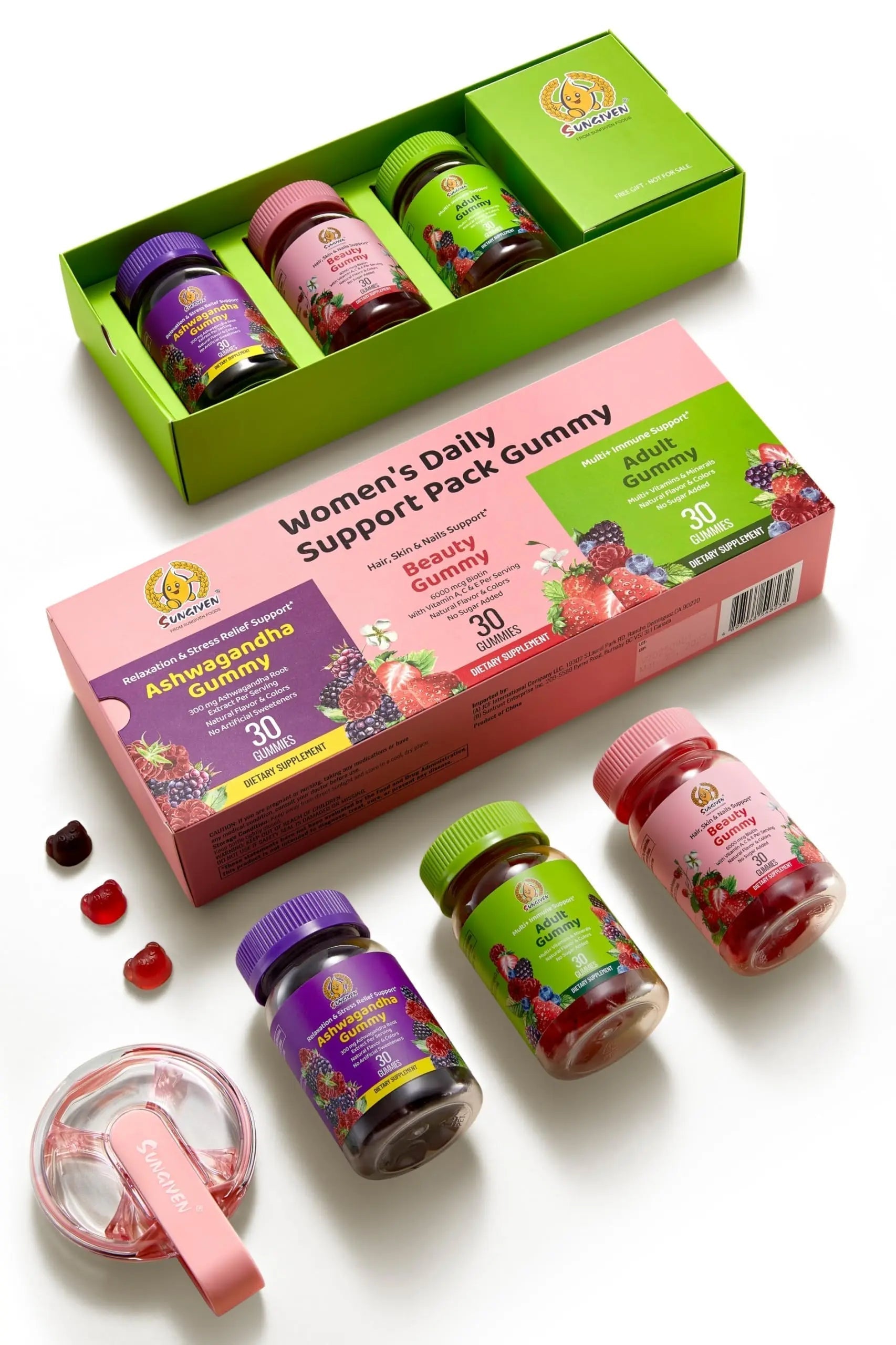 Women's Multivitamin Gummy Pack, 3 Support for Hair Skin Nails Sleep Daily Health, Vitamins A, D, C, E, Biotin, Ashwagandha SUNGIVENAu supplements