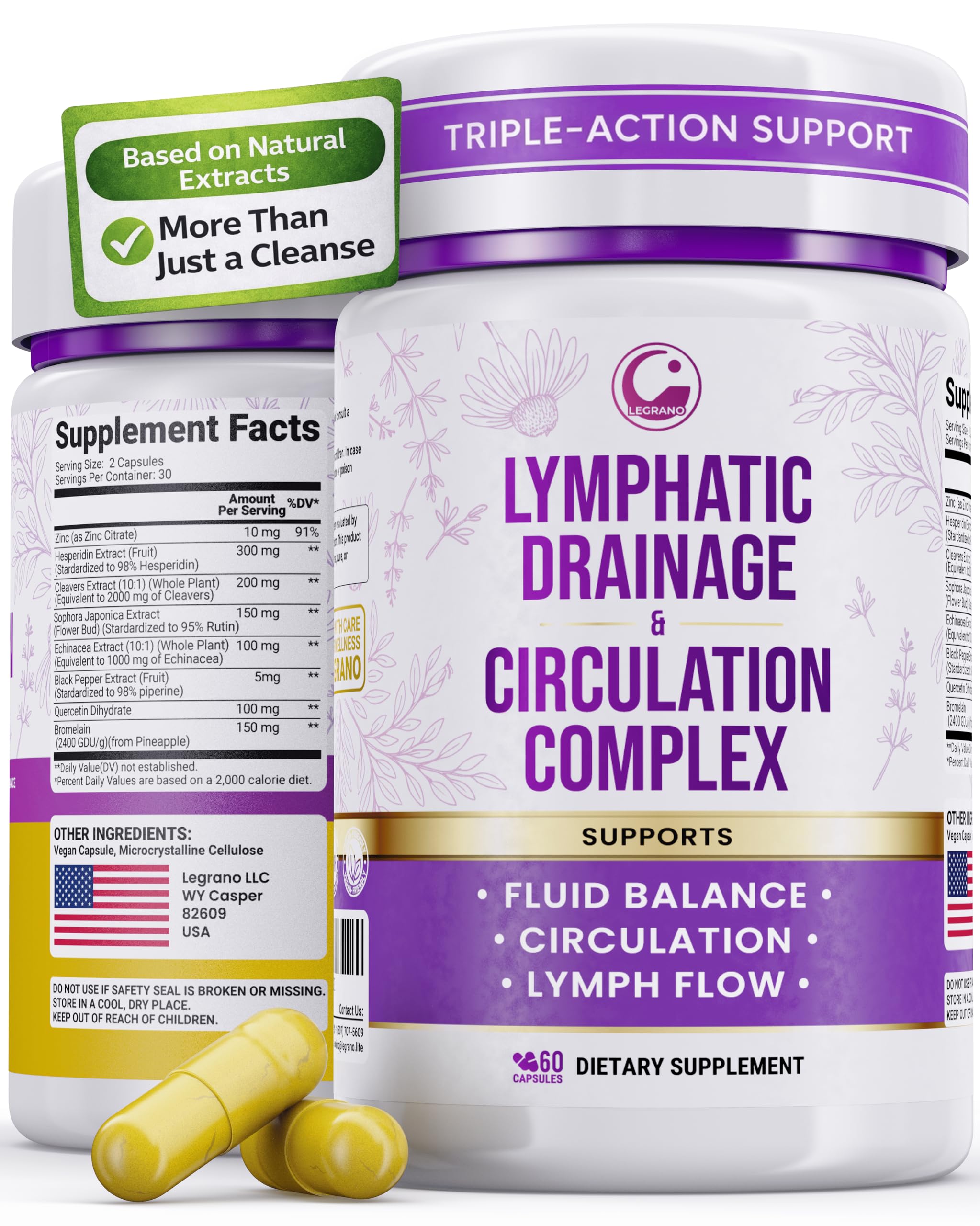 Advanced Lymphatic Drainage Supplements – Lymphatic Cleanse & Lymph System Support with Hesperidin, Rutin, Quercetin with Bromelain – Herbal Lymphatic Support Formula – 60 Capsules LEGRANOAu supplements