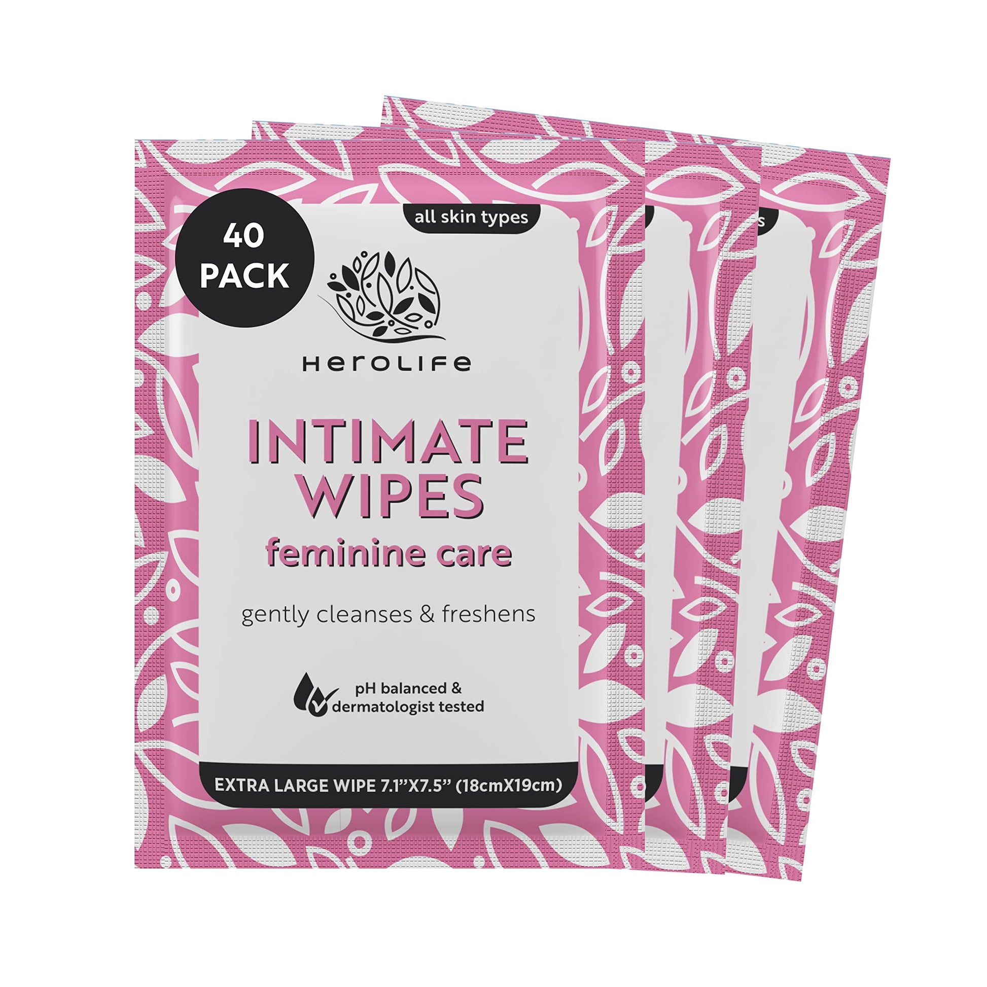 HEROLIFE Personal Wipes for Feminine Care, Single Use To Go, Plant-Based, 1 pack of 40 Single HerolifeAu supplements