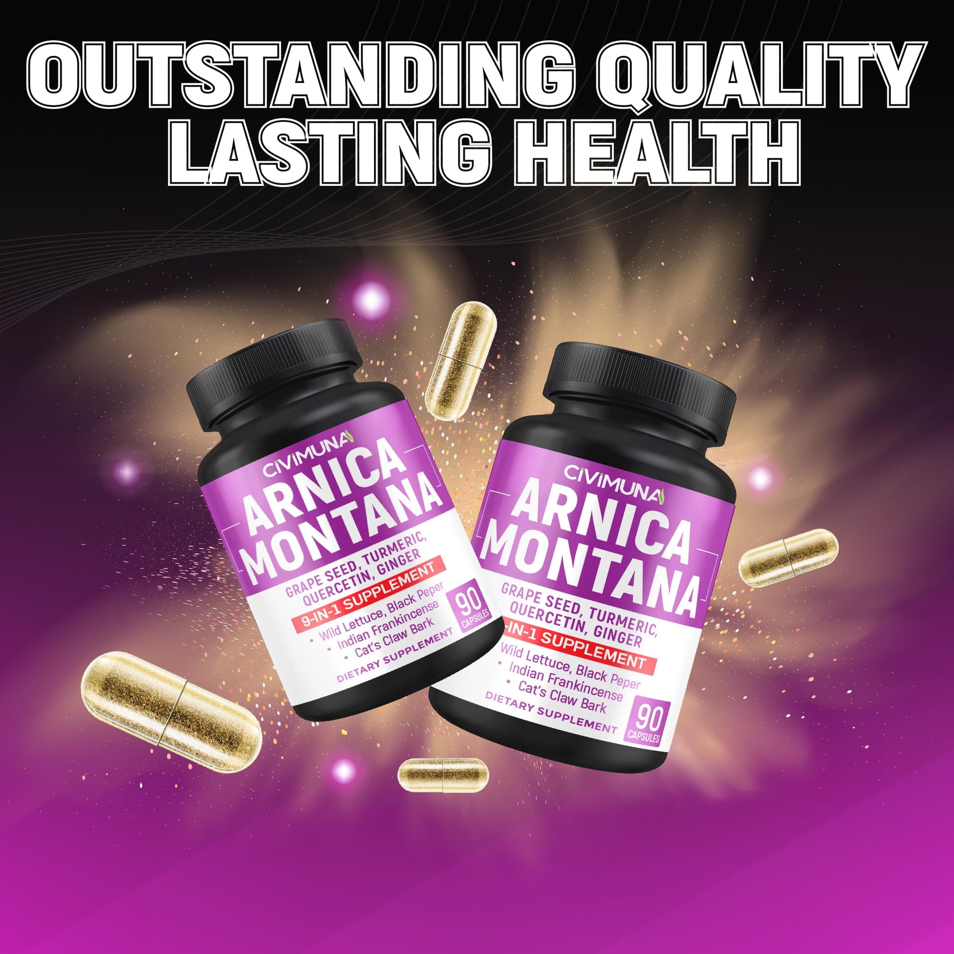 Arnica Capsules with Arnica, Grape Seed, Turmeric and More - 90 Capsules for 3 Months Supply CIVIMUNAAu supplements