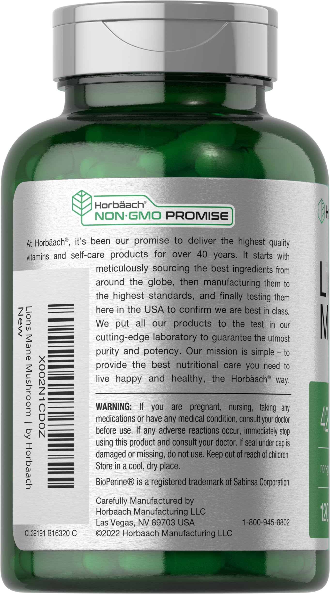 Horbäach Lions Mane Mushroom Extract | 4200mg | 120 Capsules | Vegetarian HorbäachUS supplements