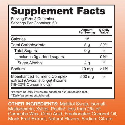 Qunol Zero Sugar Turmeric Gummies, Gummy with 500mg Turmeric Curcumin, Joint Support Supplement, Ultra High Absorption Tumeric Curcumin, QunolUS supplements