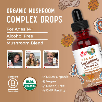 MaryRuth's Mushroom Complex | Lion's Mane | Turkey Tail | Reishi Mushroom | Shiitake Mushrooms | Alcohol Free | Mushroom Blend | Organic | Non-GMO | Vegan | 30 Servings MARYRUTH'SUS supplements