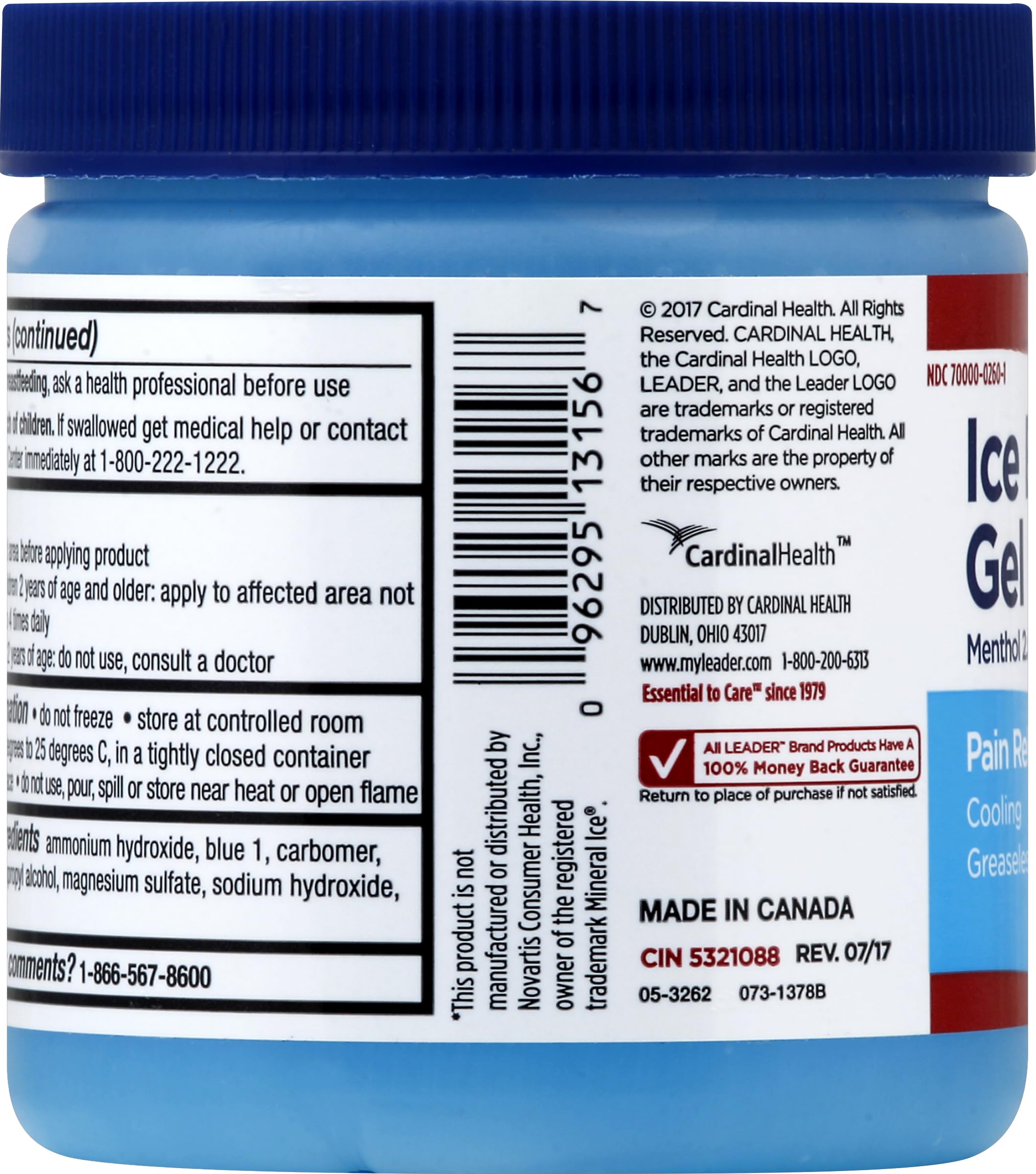 LEADER Ice Blue Gel Pain Relieving Greaseless Fast-Acting Topical Analgesic Cooling Therapy Muscle Joint Long-Lasting Relief Backache Arthritis Sports Injuries soothes Aches 8oz. Each (Pack of 5) LeaderAu supplements